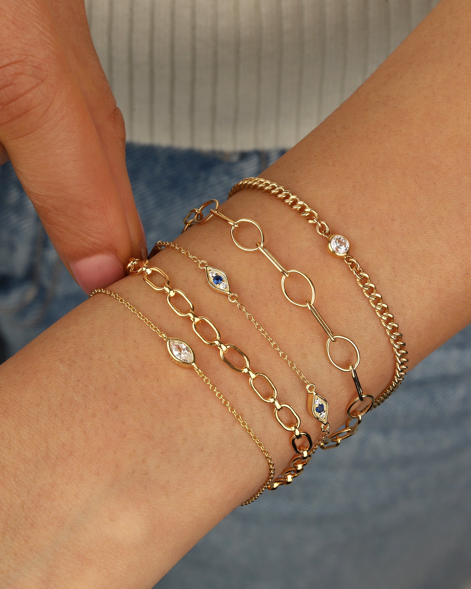 Quiet Icon-Evil Eye Station Bracelet-Bracelets-Blue Ruby Jewellery-Vancouver Canada