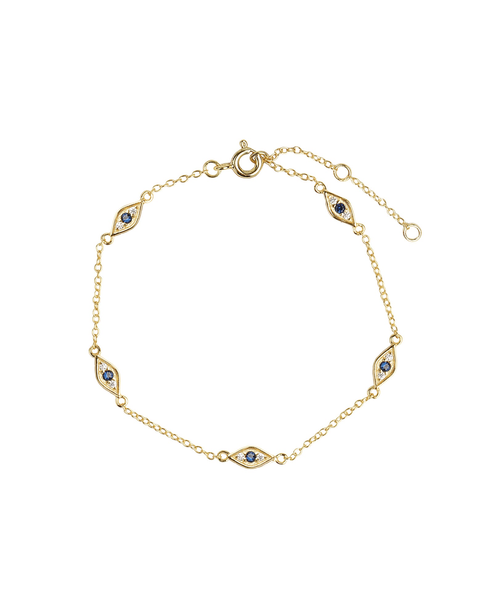 Quiet Icon-Evil Eye Station Bracelet-Bracelets-14k Gold Vermeil, Cubic Zirconia-Blue Ruby Jewellery-Vancouver Canada
