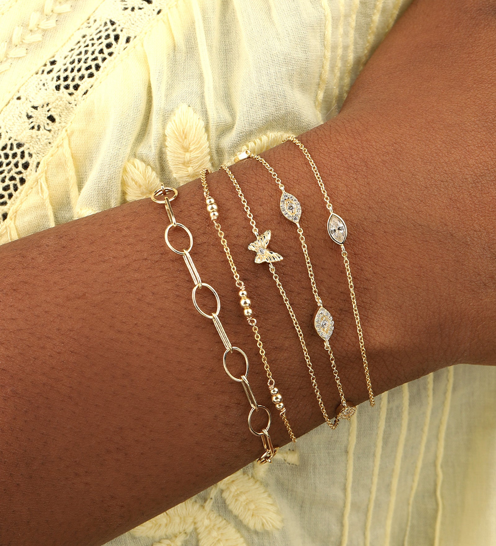 Quiet Icon-Pavé Evil Eye Station Bracelet-Bracelets-Blue Ruby Jewellery-Vancouver Canada