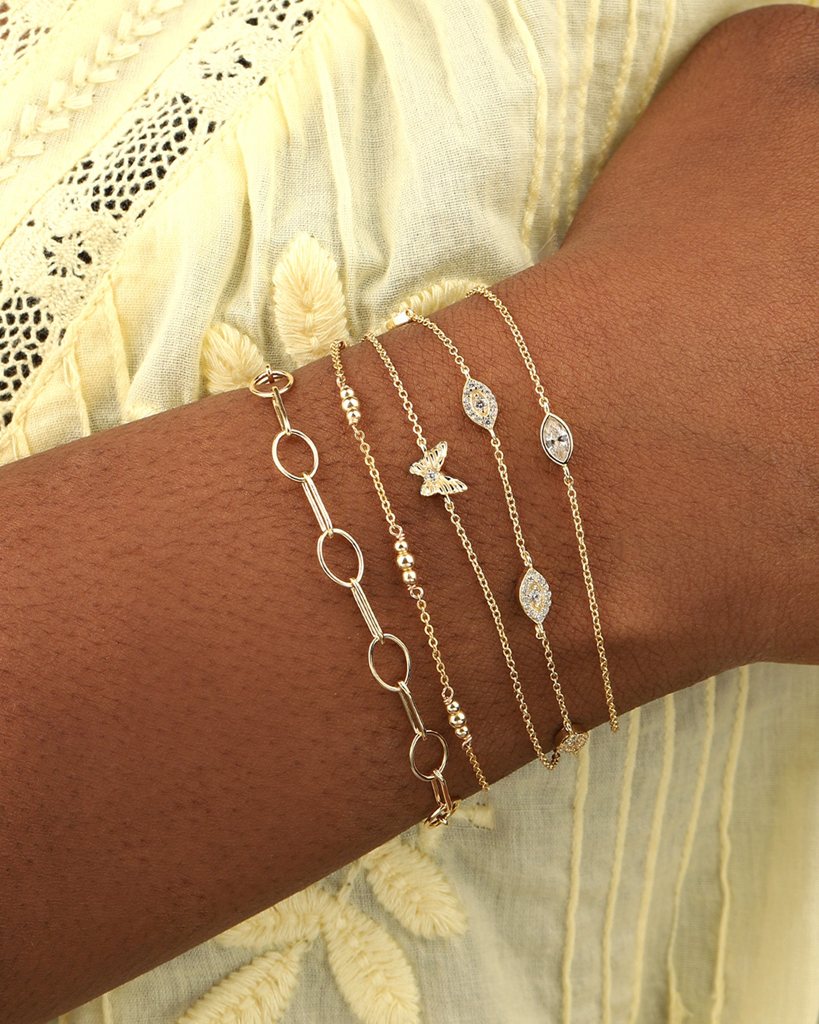 Quiet Icon-Pavé Evil Eye Station Bracelet-Bracelets-Blue Ruby Jewellery-Vancouver Canada