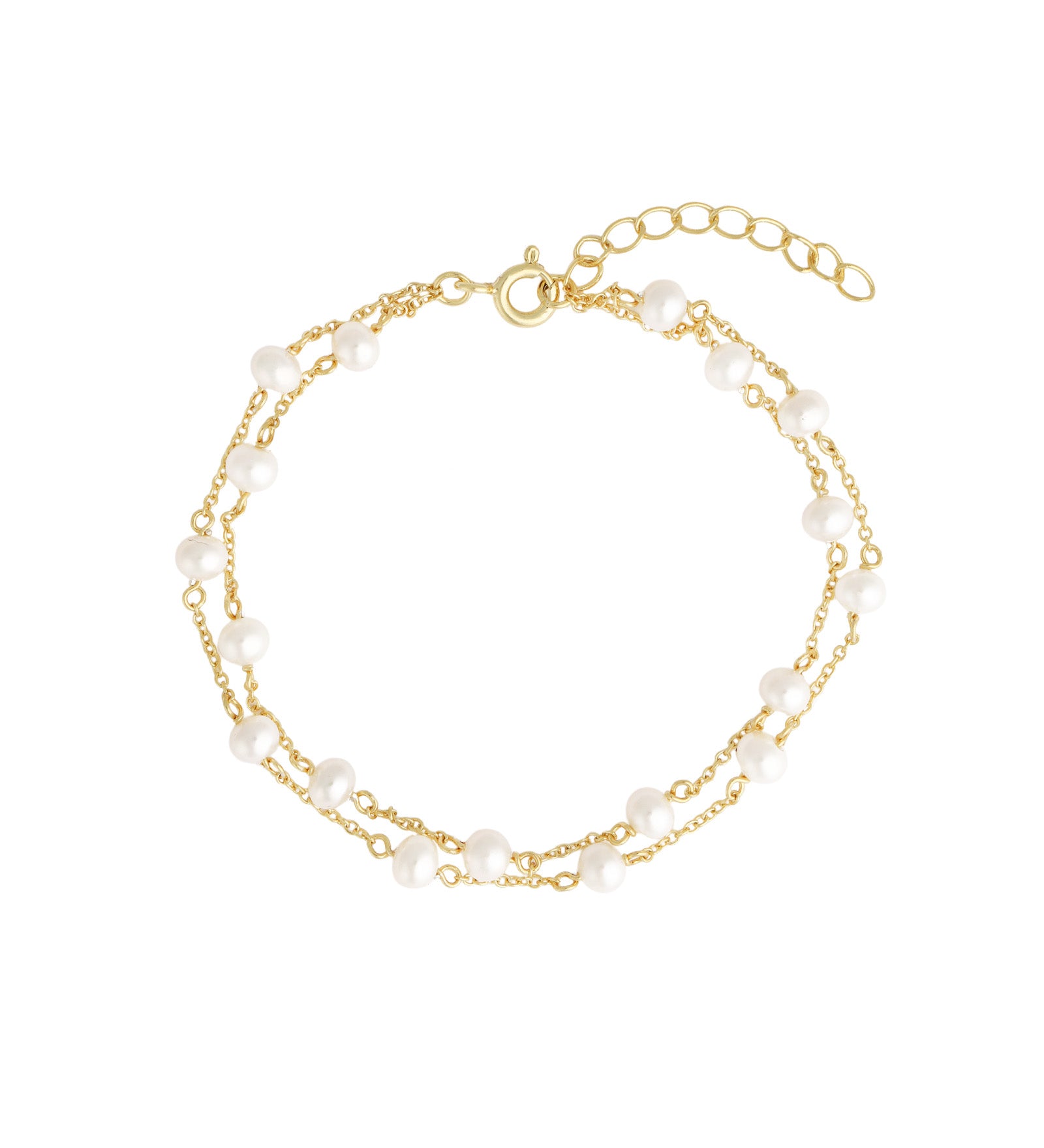 Quiet Icon-Double Row Pearl Station Bracelet-Bracelets-14k Gold Vermeil, White Pearl-Blue Ruby Jewellery-Vancouver Canada