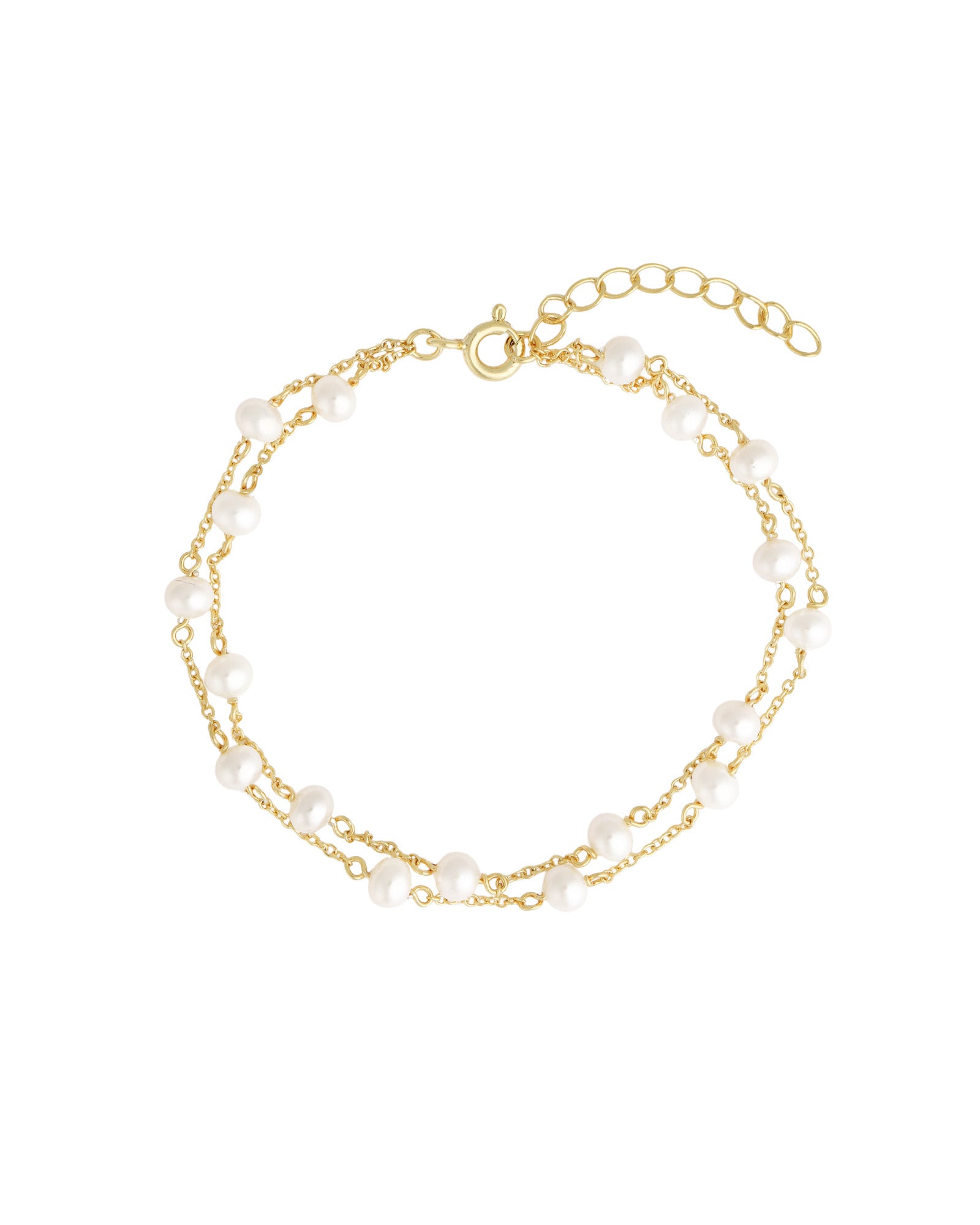 Quiet Icon-Double Row Pearl Station Bracelet-Bracelets-14k Gold Vermeil, White Pearl-Blue Ruby Jewellery-Vancouver Canada