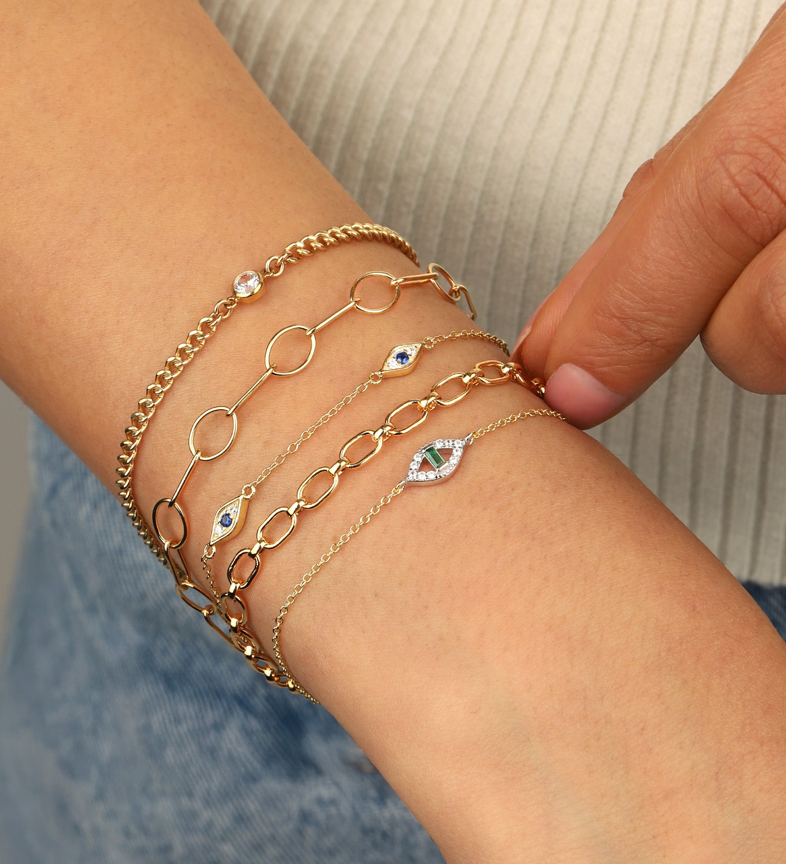 Quiet Icon-Emerald Cut Evil Eye Bracelet-Bracelets-Blue Ruby Jewellery-Vancouver Canada