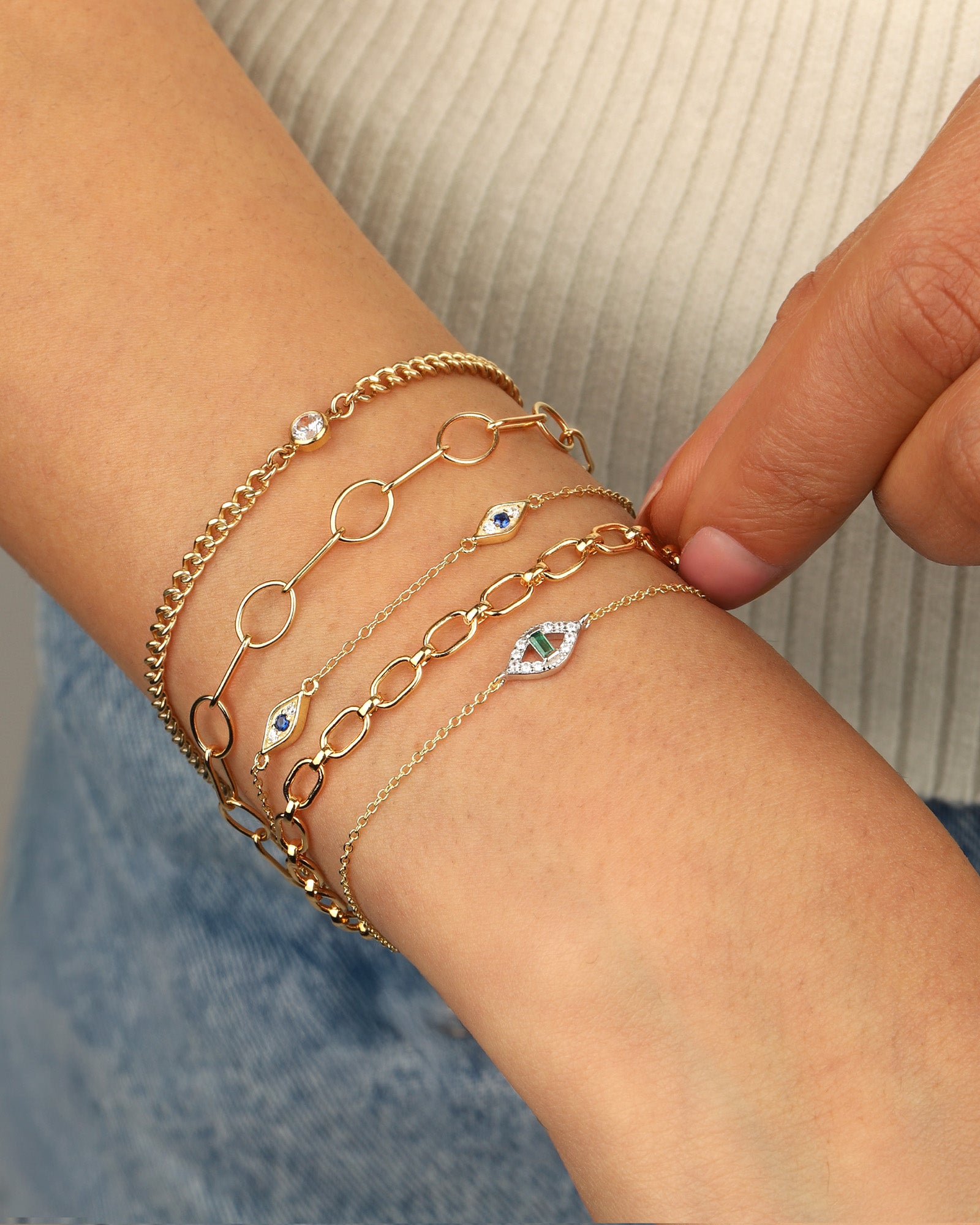 Quiet Icon-Emerald Cut Evil Eye Bracelet-Bracelets-Blue Ruby Jewellery-Vancouver Canada