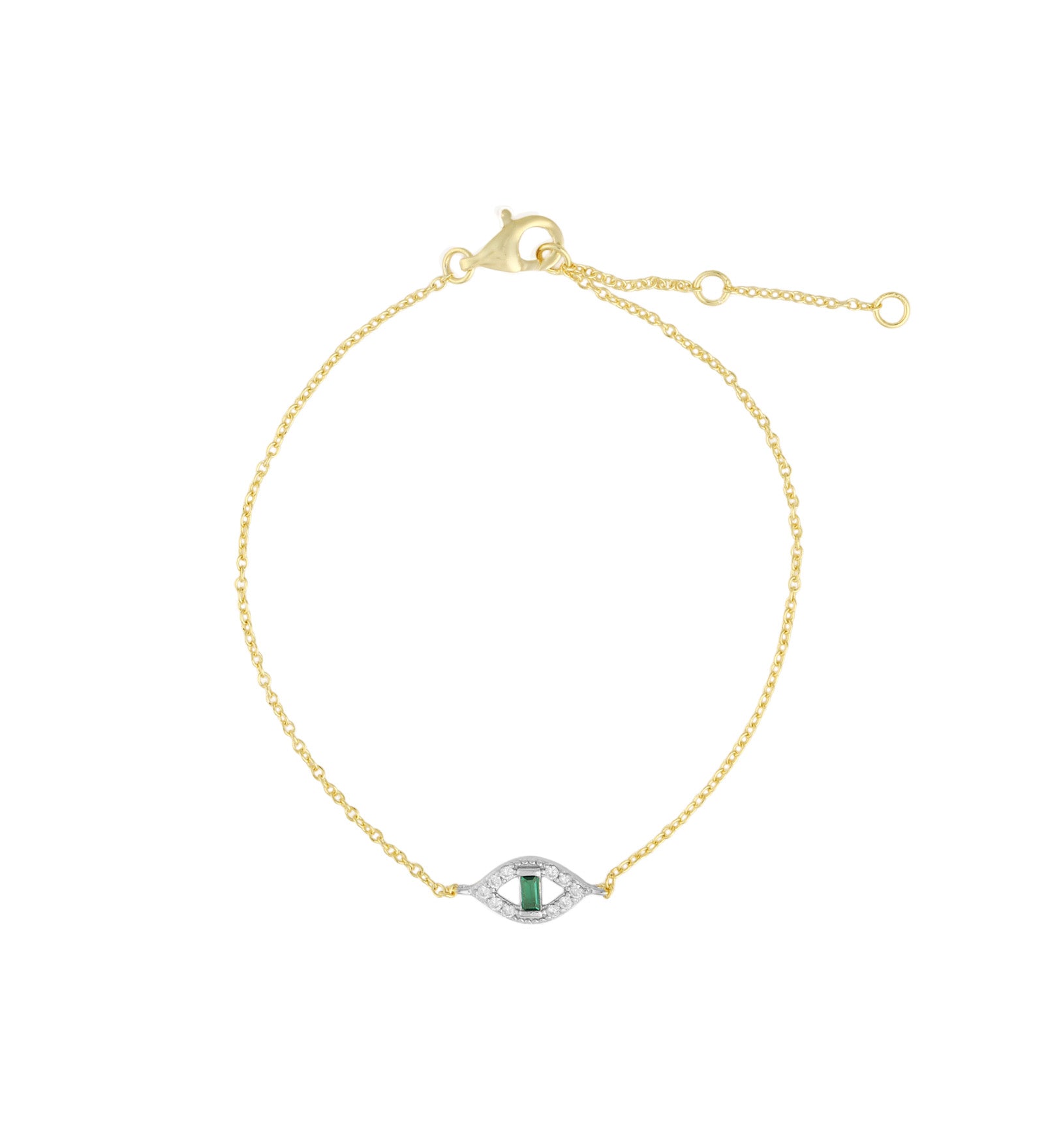 Quiet Icon-Emerald Cut Evil Eye Bracelet-Bracelets-14k Gold Vermeil, Rhodium Plated Sterling Silver, Cubic Zirconia-Blue Ruby Jewellery-Vancouver Canada