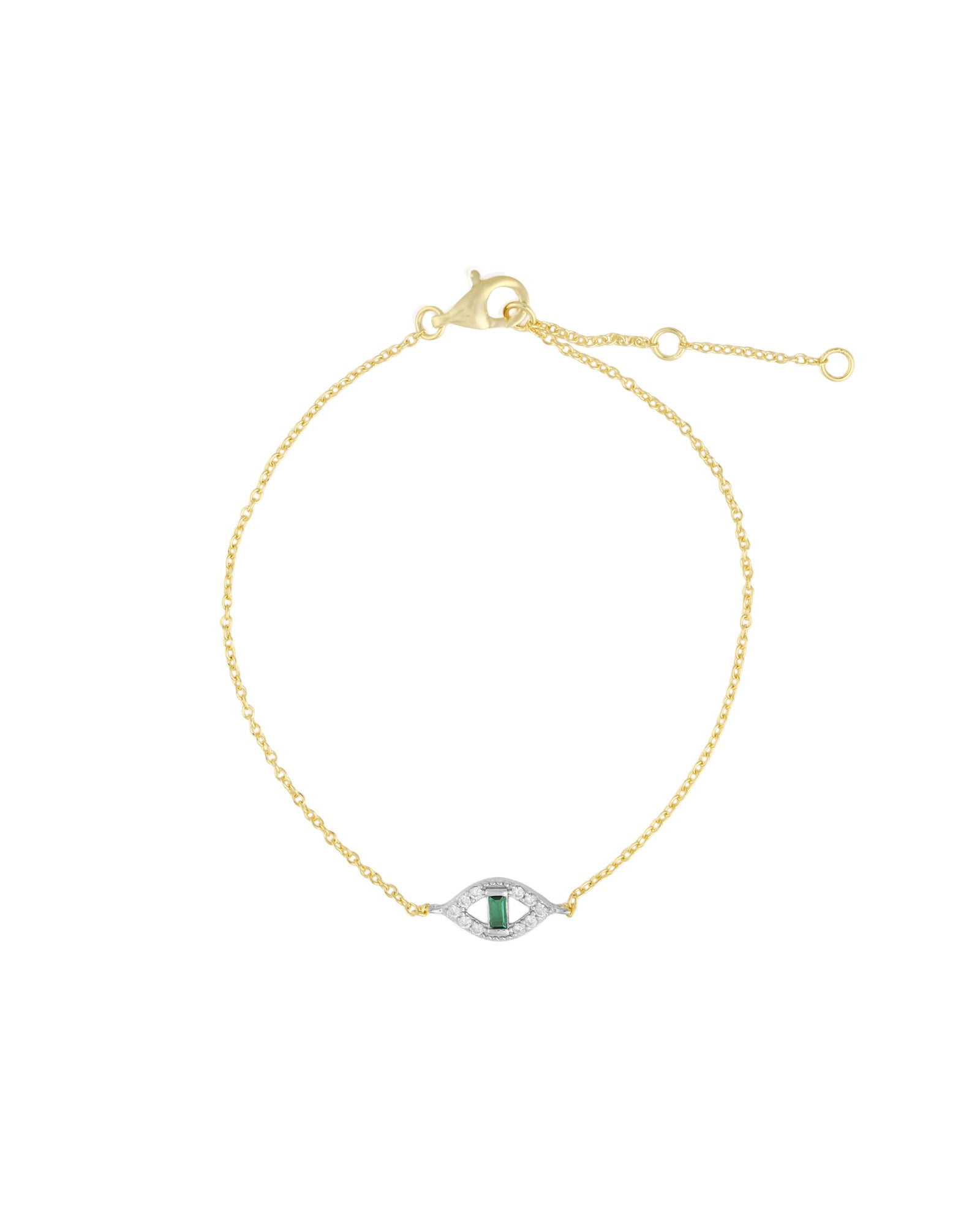 Quiet Icon-Emerald Cut Evil Eye Bracelet-Bracelets-14k Gold Vermeil, Rhodium Plated Sterling Silver, Cubic Zirconia-Blue Ruby Jewellery-Vancouver Canada