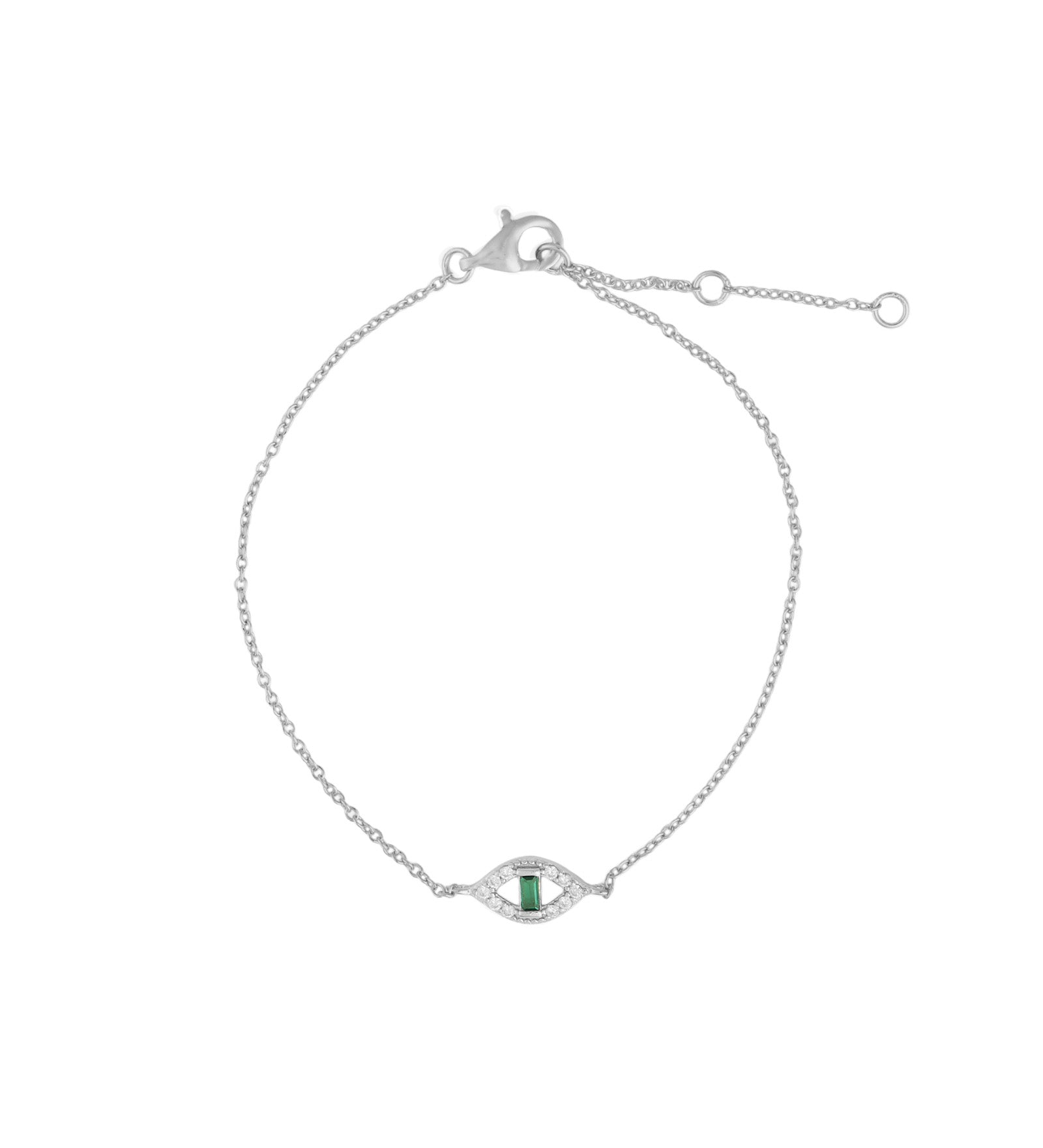 Quiet Icon-Emerald Cut Evil Eye Bracelet-Bracelets-Rhodium Plated Sterling Silver, Cubic Zirconia-Blue Ruby Jewellery-Vancouver Canada