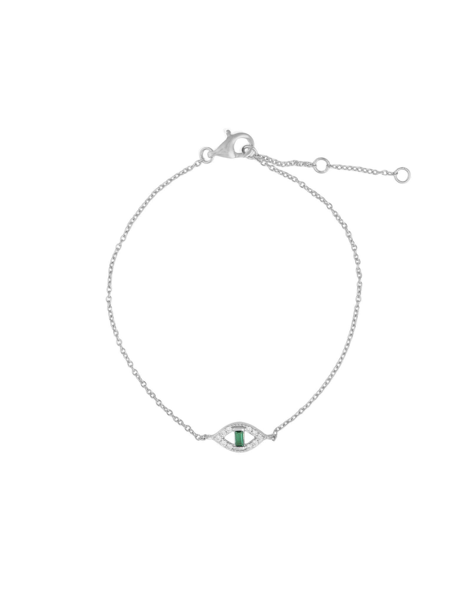 Quiet Icon-Emerald Cut Evil Eye Bracelet-Bracelets-Rhodium Plated Sterling Silver, Cubic Zirconia-Blue Ruby Jewellery-Vancouver Canada