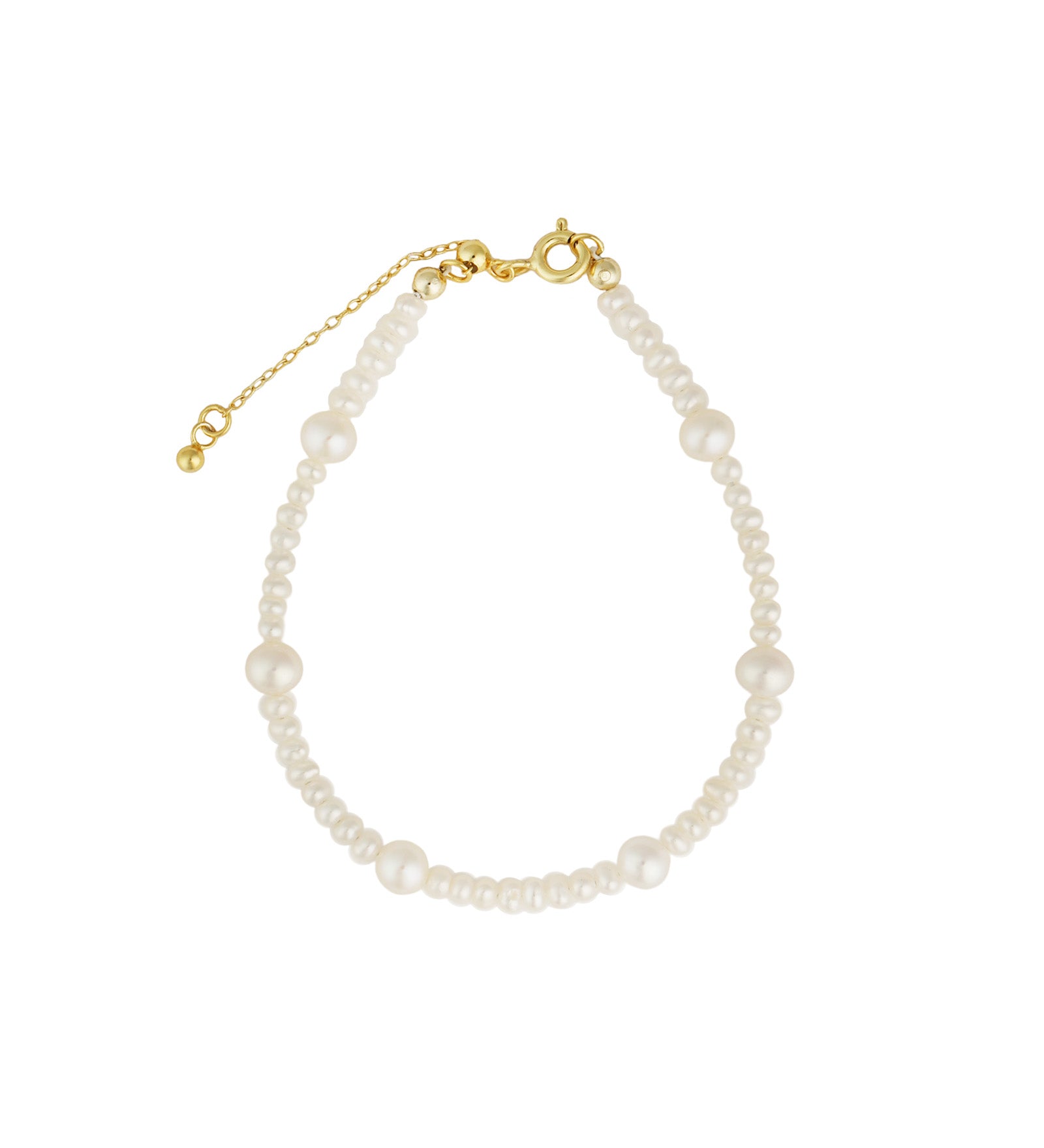 Quiet Icon-Mixed Size Pearl Bracelet-Bracelets-14k Gold Vermeil, White Pearl-Blue Ruby Jewellery-Vancouver Canada