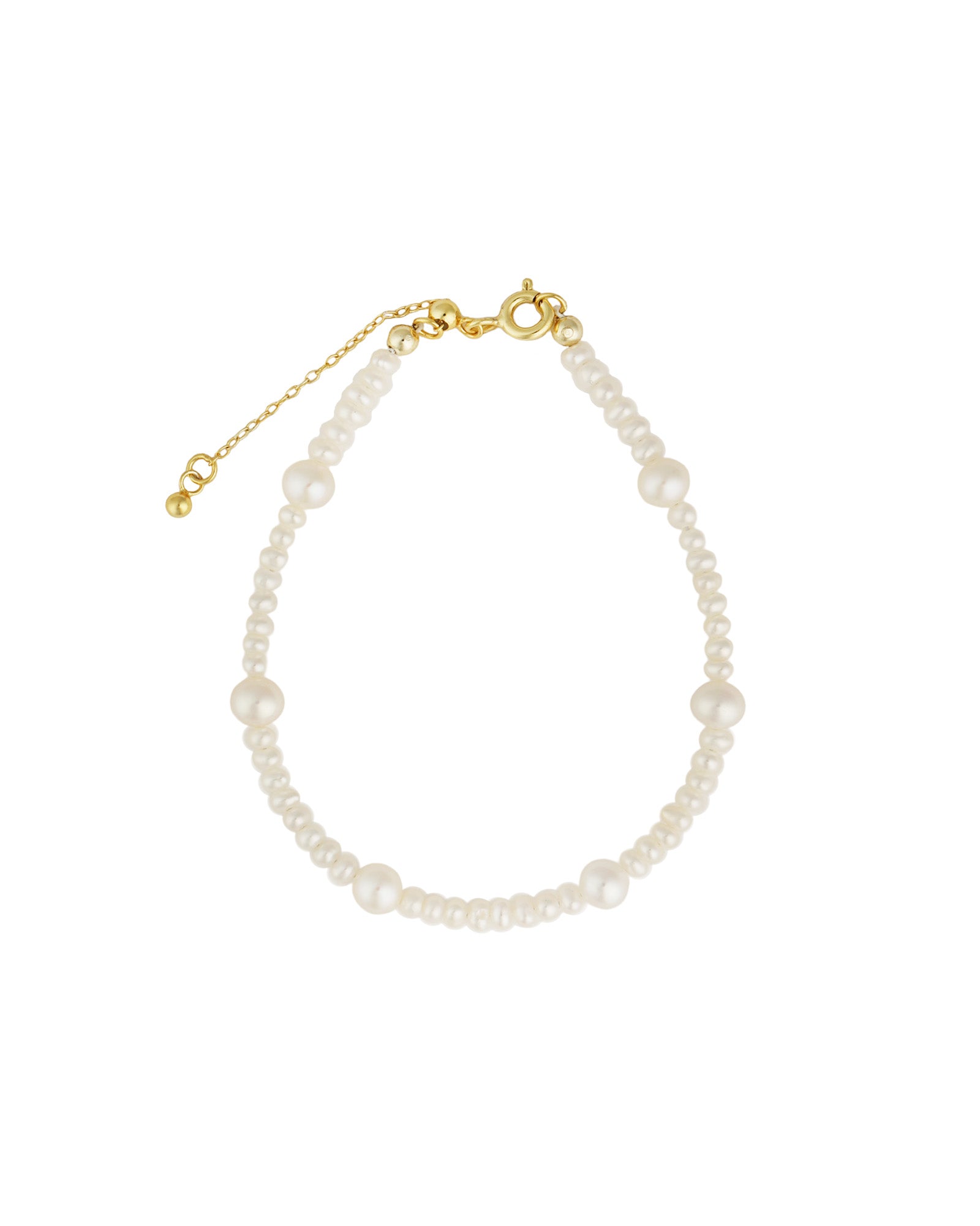 Quiet Icon-Mixed Size Pearl Bracelet-Bracelets-14k Gold Vermeil, White Pearl-Blue Ruby Jewellery-Vancouver Canada