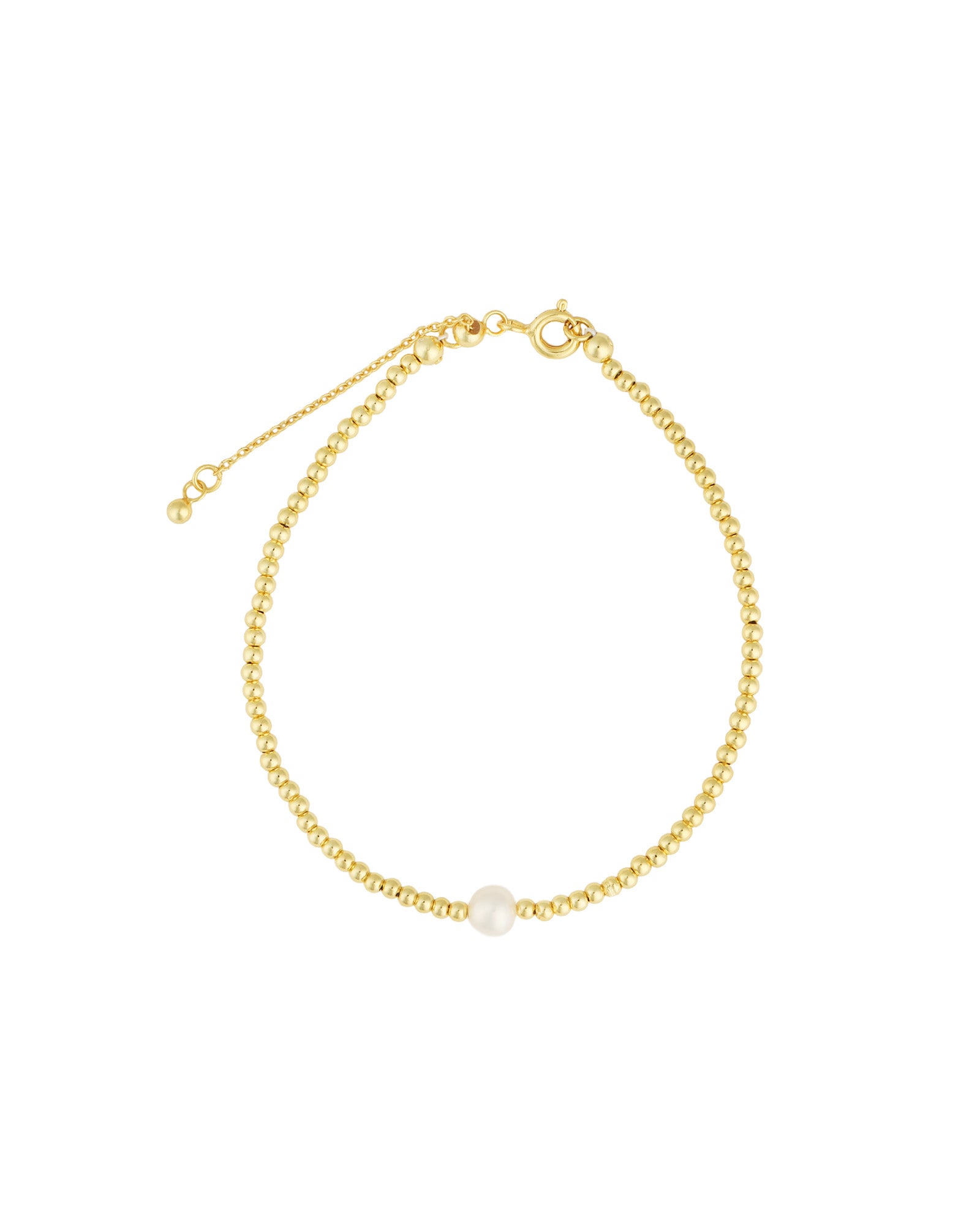 Quiet Icon-Solitaire Pearl Beaded Bracelet-Bracelets-14k Gold Vermeil, White Pearl-Blue Ruby Jewellery-Vancouver Canada