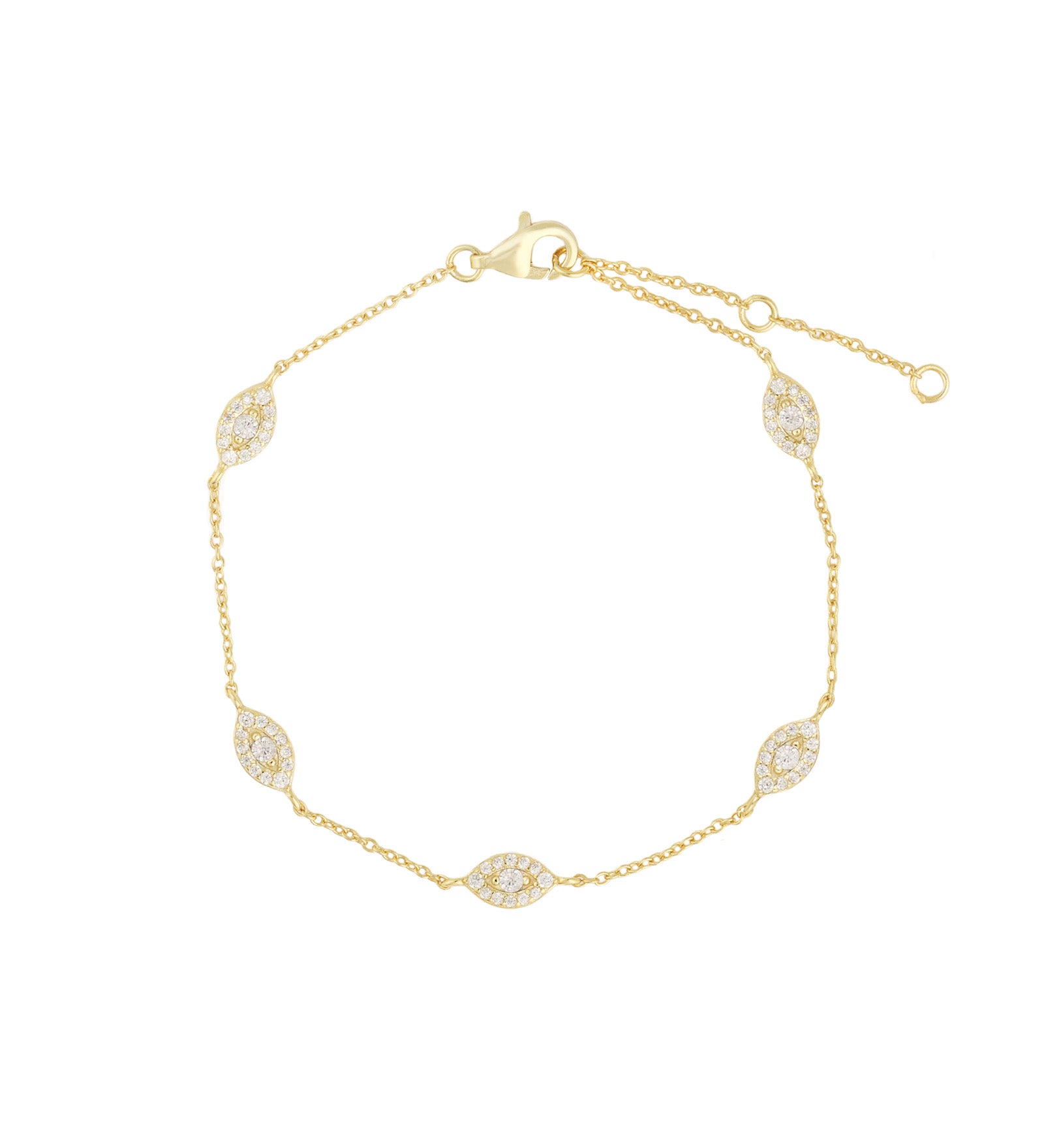 Quiet Icon-Pavé Evil Eye Station Bracelet-Bracelets-14k Gold Vermeil, Cubic Zirconia-Blue Ruby Jewellery-Vancouver Canada