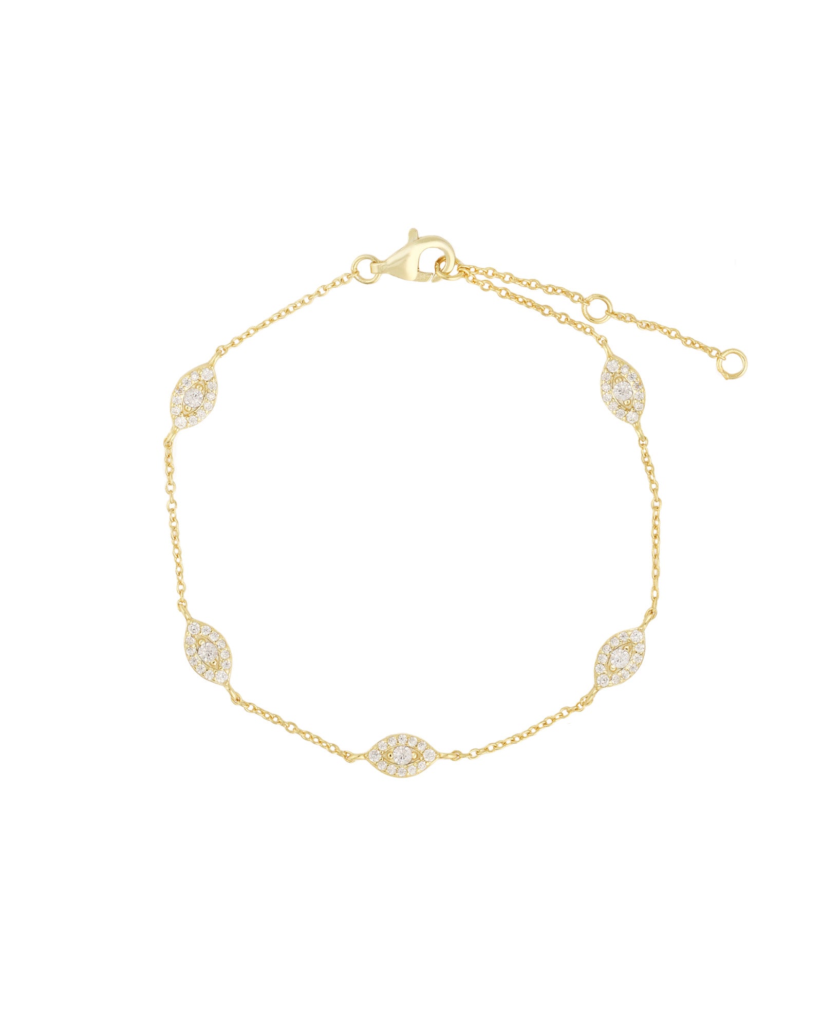 Quiet Icon-Pavé Evil Eye Station Bracelet-Bracelets-14k Gold Vermeil, Cubic Zirconia-Blue Ruby Jewellery-Vancouver Canada