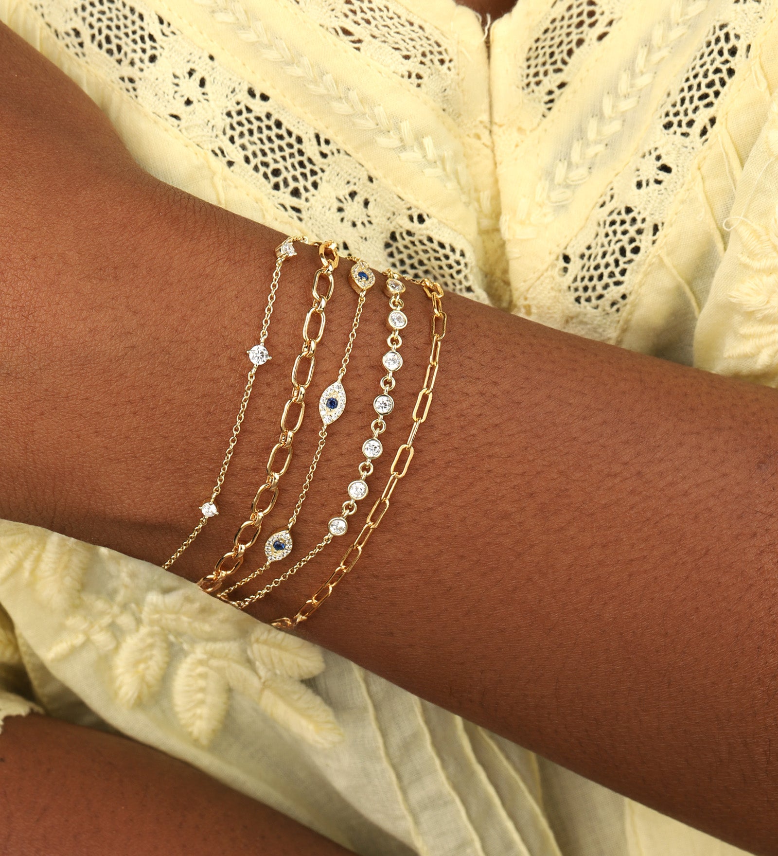 Quiet Icon-Pavé Evil Eye Station Bracelet-Bracelets-Blue Ruby Jewellery-Vancouver Canada