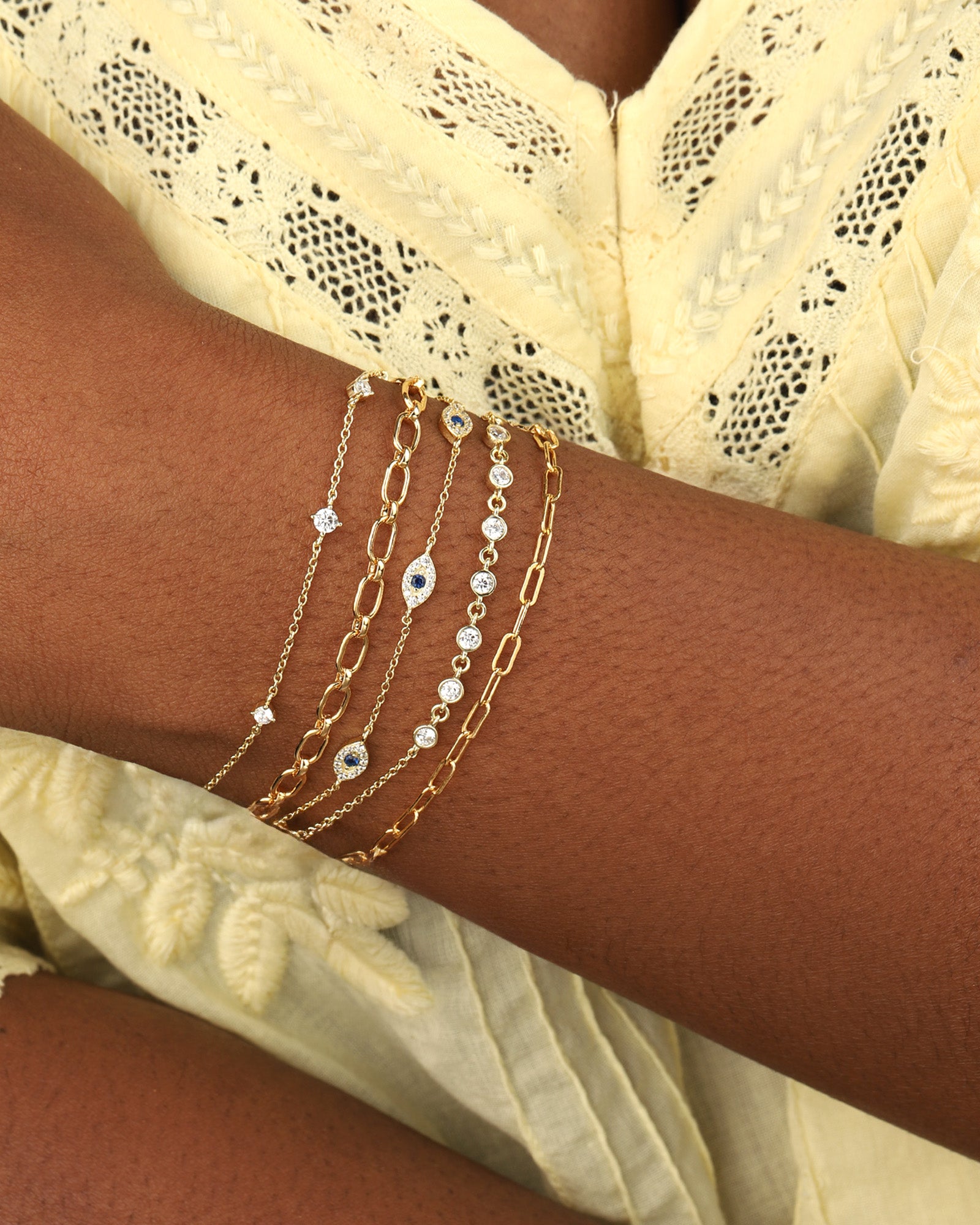 Quiet Icon-Pavé Evil Eye Station Bracelet-Bracelets-Blue Ruby Jewellery-Vancouver Canada