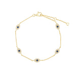 Quiet Icon-Pavé Evil Eye Station Bracelet-Bracelets-14k Gold Vermeil, Cubic Zirconia-Blue Ruby Jewellery-Vancouver Canada
