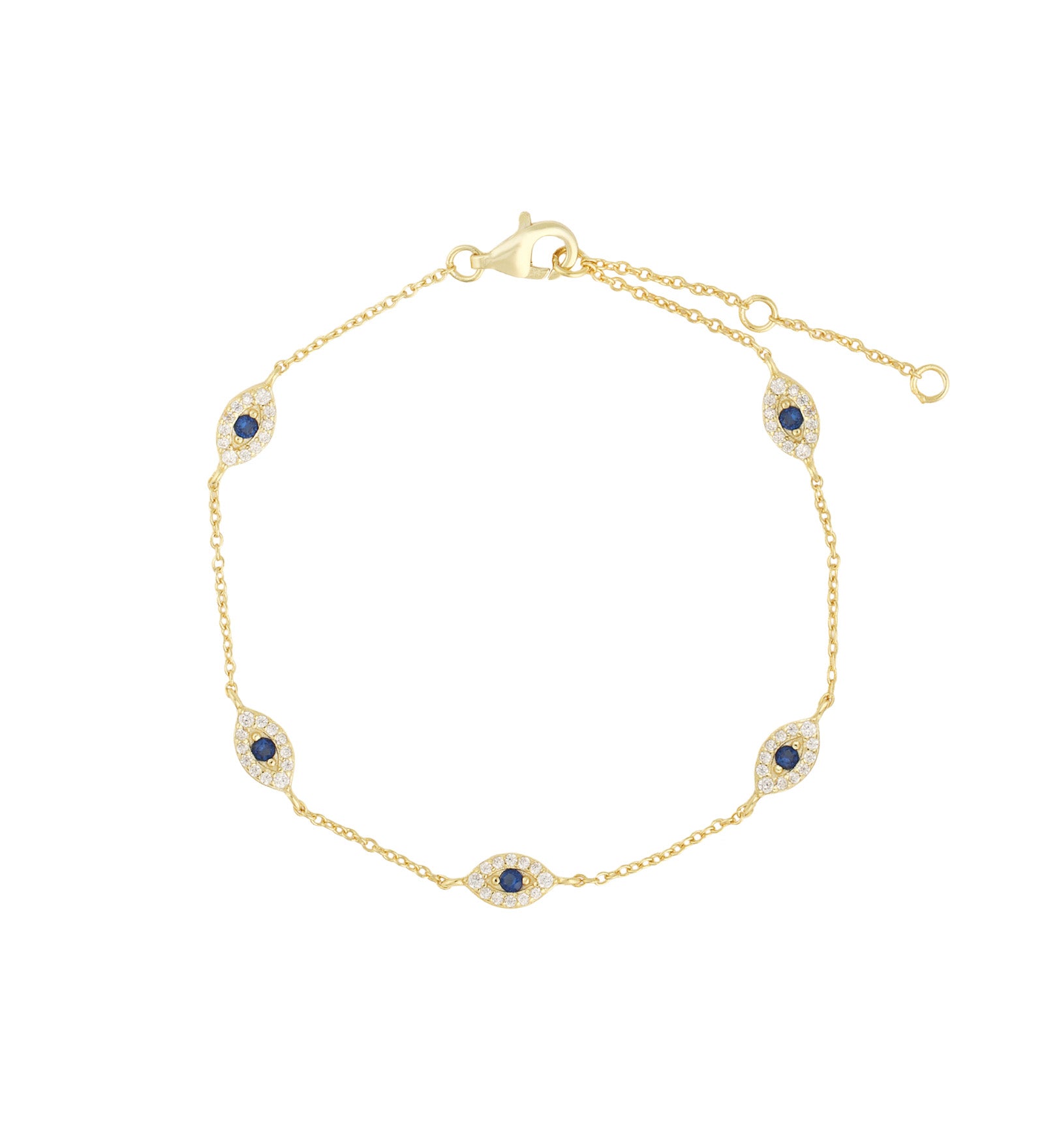 Quiet Icon-Pavé Evil Eye Station Bracelet-Bracelets-14k Gold Vermeil, Cubic Zirconia-Blue Ruby Jewellery-Vancouver Canada