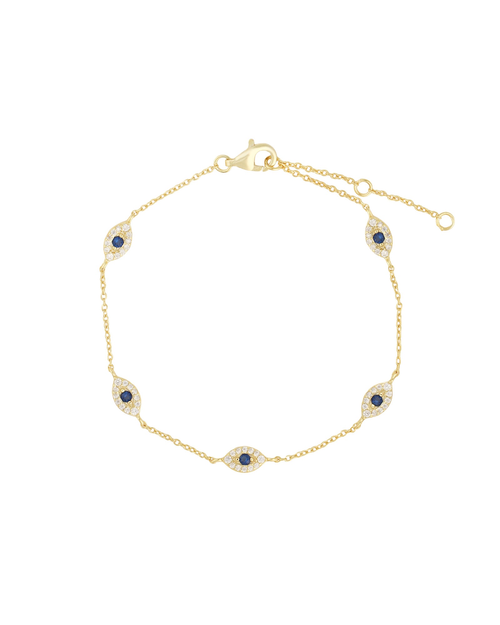 Quiet Icon-Pavé Evil Eye Station Bracelet-Bracelets-14k Gold Vermeil, Cubic Zirconia-Blue Ruby Jewellery-Vancouver Canada