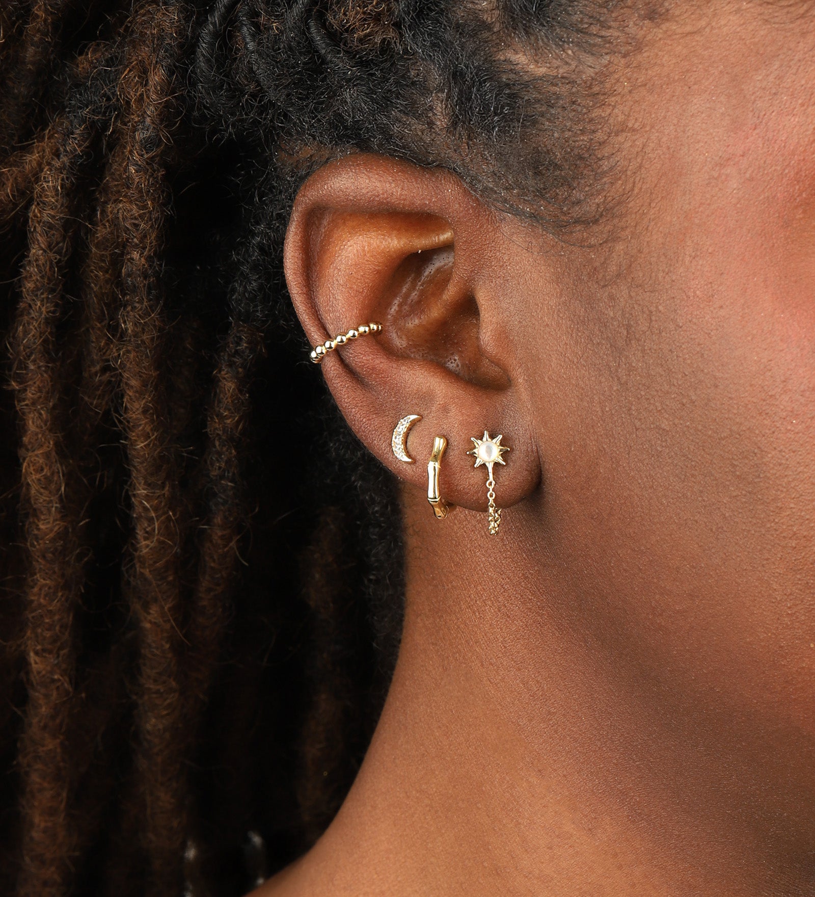 Quiet Icon-Bamboo Huggie-Earrings-Blue Ruby Jewellery-Vancouver Canada