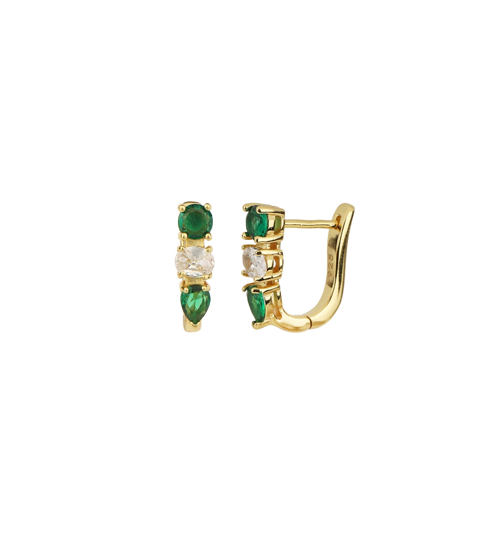 Quiet Icon-Mixed Silhouette Huggies-Earrings-14k Gold Vermeil, Cubic Zirconia-Blue Ruby Jewellery-Vancouver Canada