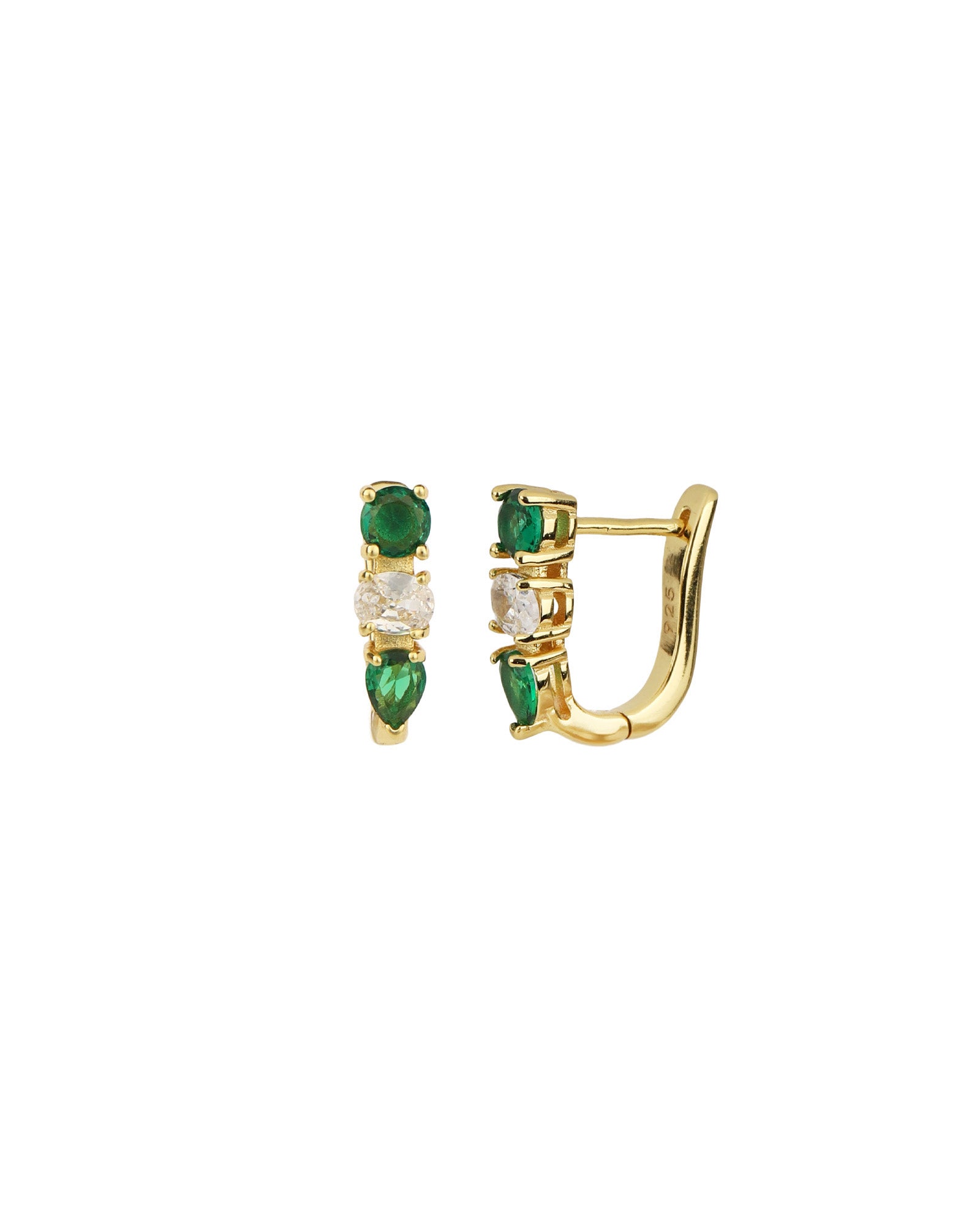 Quiet Icon-Mixed Silhouette Huggies-Earrings-14k Gold Vermeil, Cubic Zirconia-Blue Ruby Jewellery-Vancouver Canada