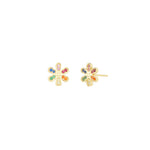 Rainbow Flower Studs 14k Gold Vermeil, Cubic Zirconia