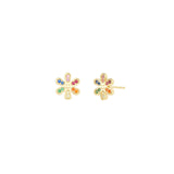 Rainbow Flower Studs 14k Gold Vermeil, Cubic Zirconia