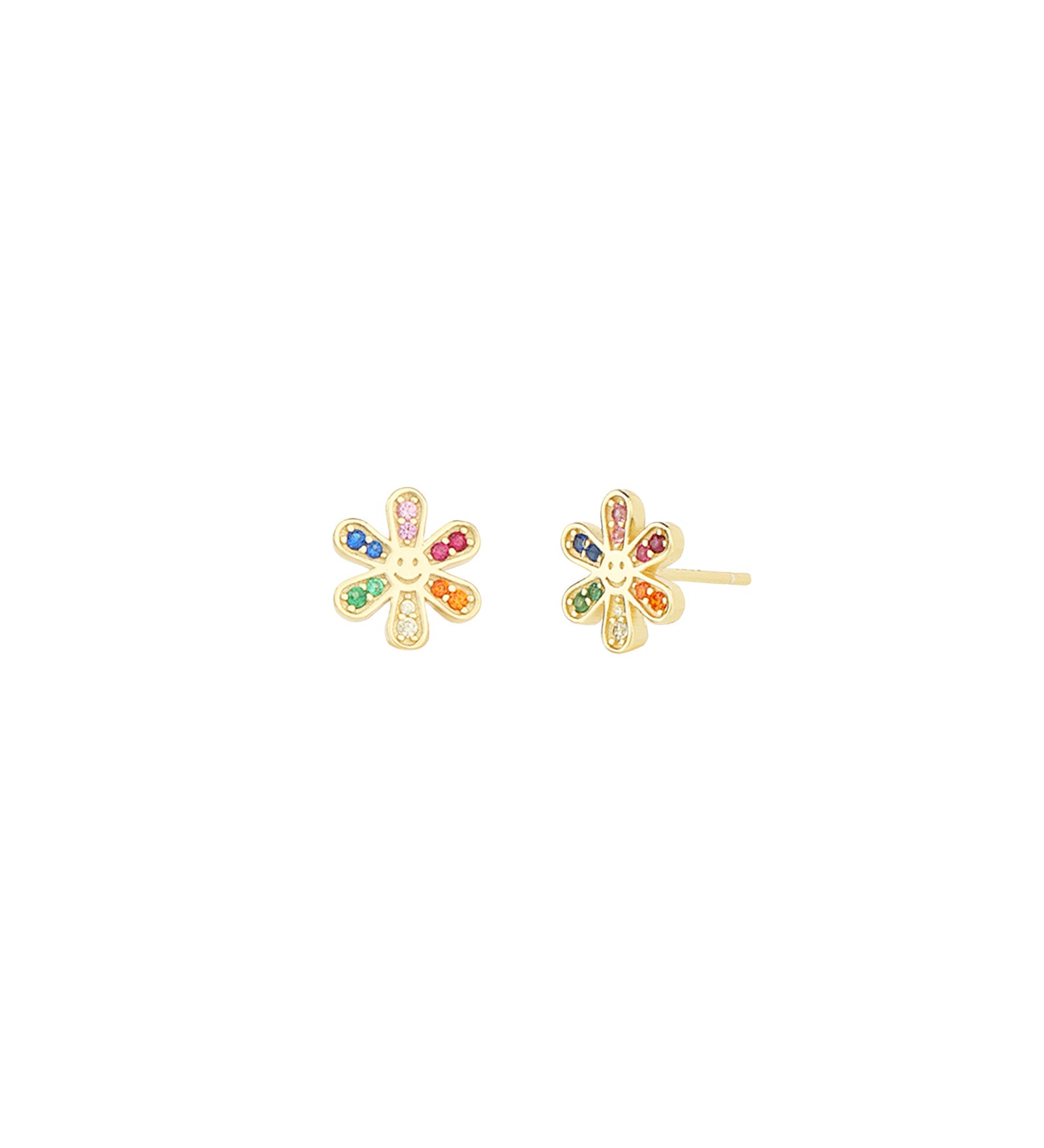 Rainbow Flower Studs 14k Gold Vermeil, Cubic Zirconia