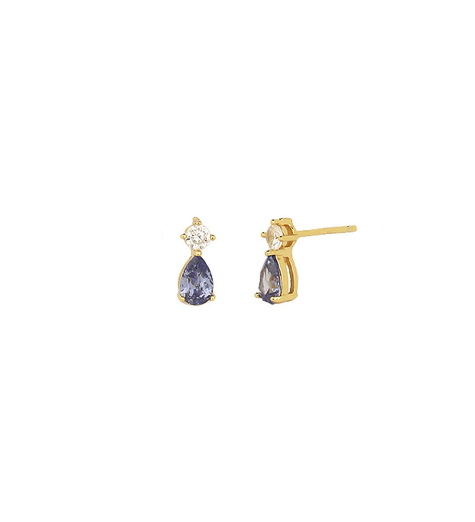 Quiet Icon-Teardrop Studs-Earrings-14k Gold Vermeil, Cubic Zirconia-Blue Ruby Jewellery-Vancouver Canada