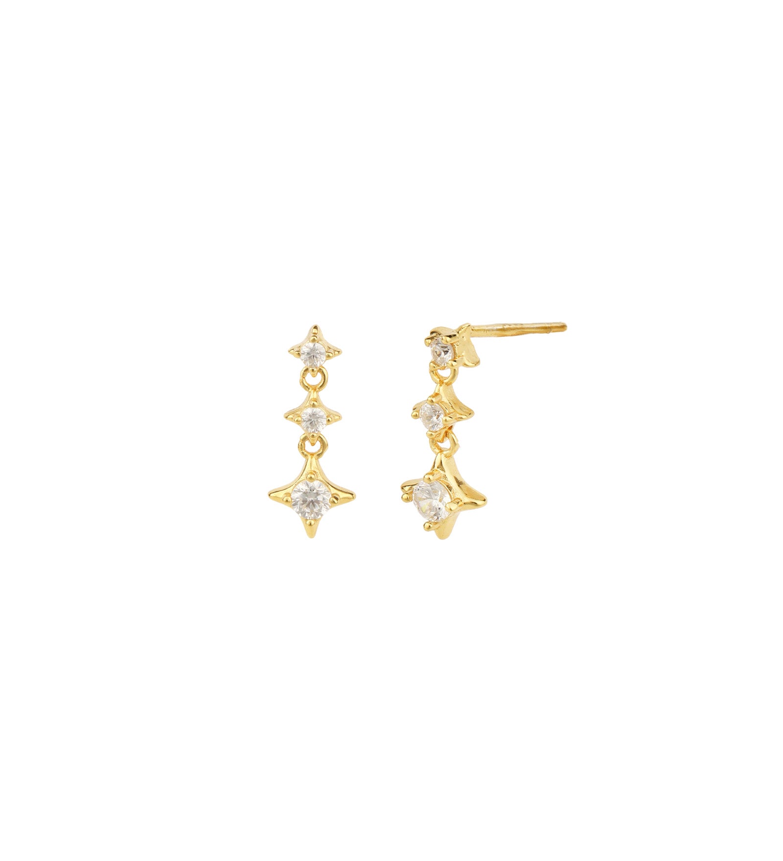 Quiet Icon-Luminous Star Trio Studs-Earrings-14k Gold Vermeil, Cubic Zirconia-Blue Ruby Jewellery-Vancouver Canada