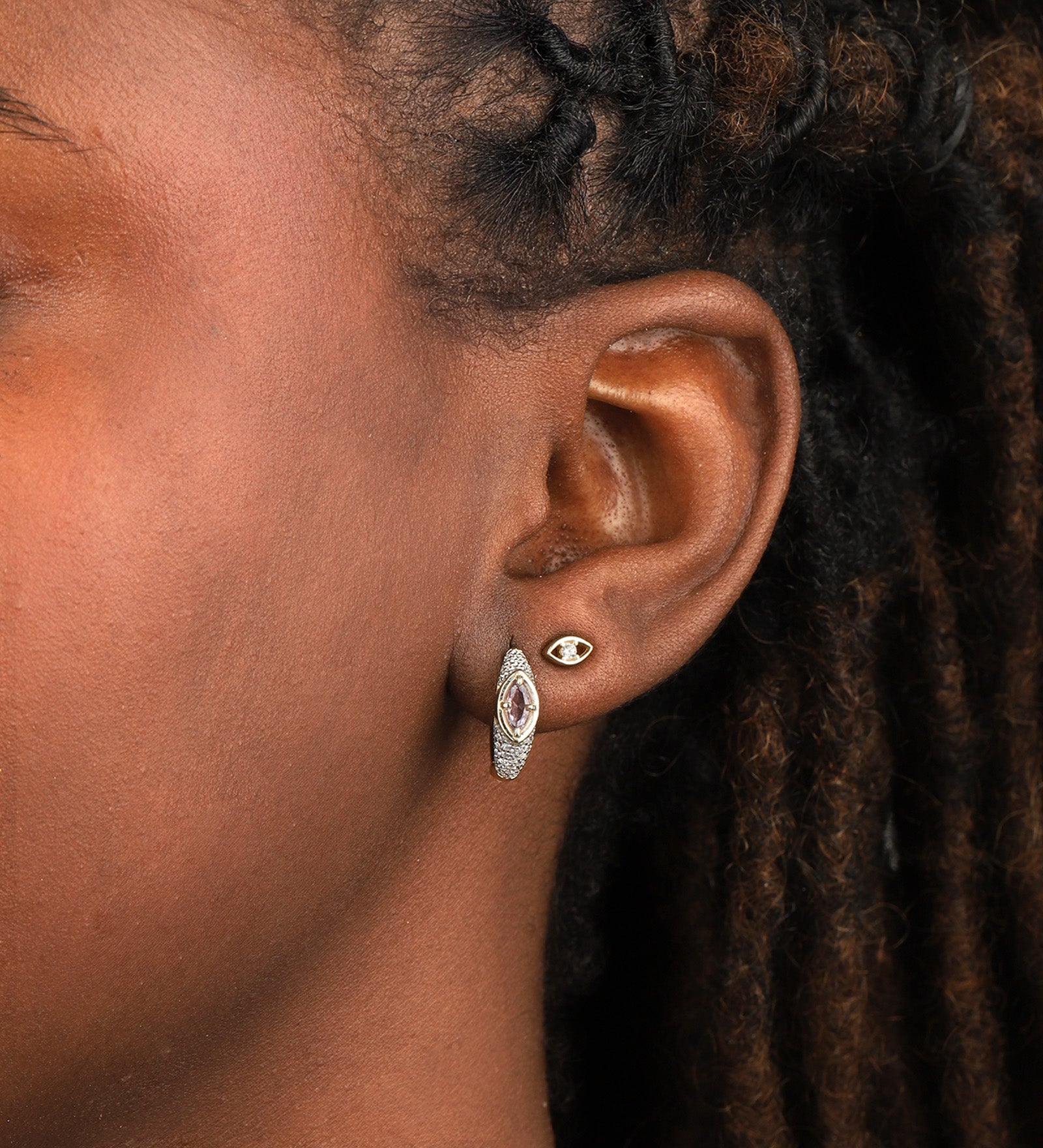 Quiet Icon-Marquise CZ Pavé Huggies-Earrings-Blue Ruby Jewellery-Vancouver Canada
