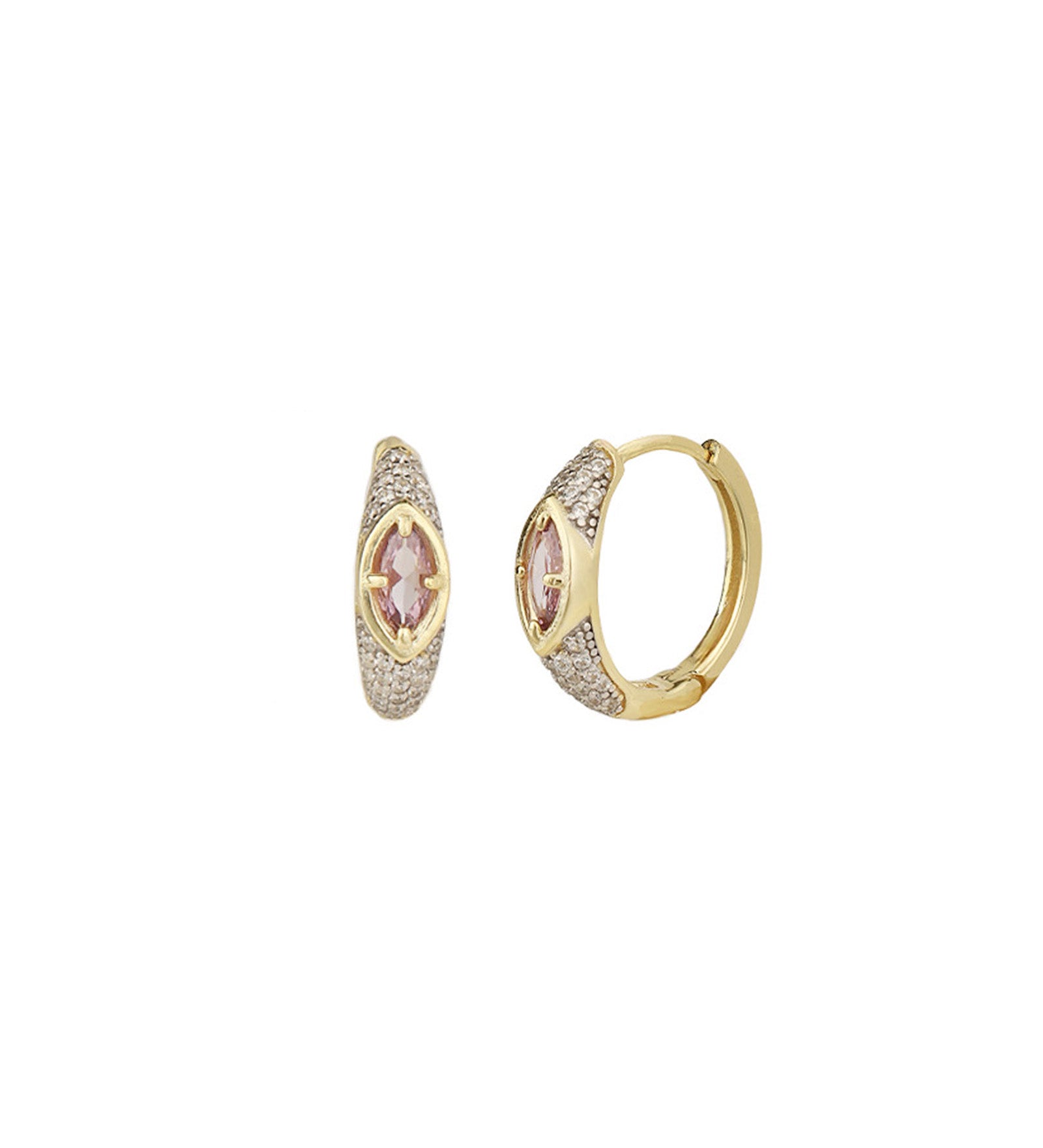 Quiet Icon-Marquise CZ Pavé Huggies-Earrings-14k Gold Vermeil, Cubic Zirconia-Blue Ruby Jewellery-Vancouver Canada