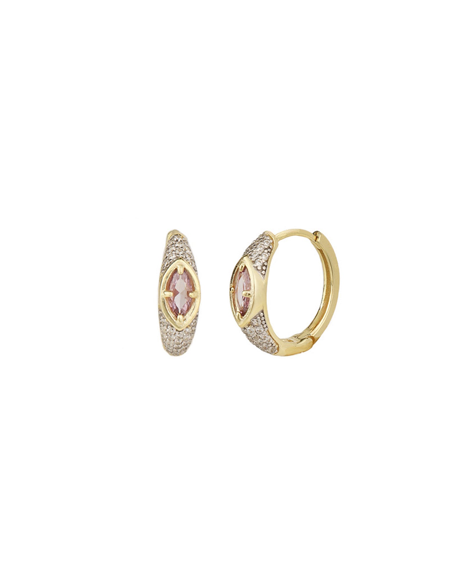 Quiet Icon-Marquise CZ Pavé Huggies-Earrings-14k Gold Vermeil, Cubic Zirconia-Blue Ruby Jewellery-Vancouver Canada
