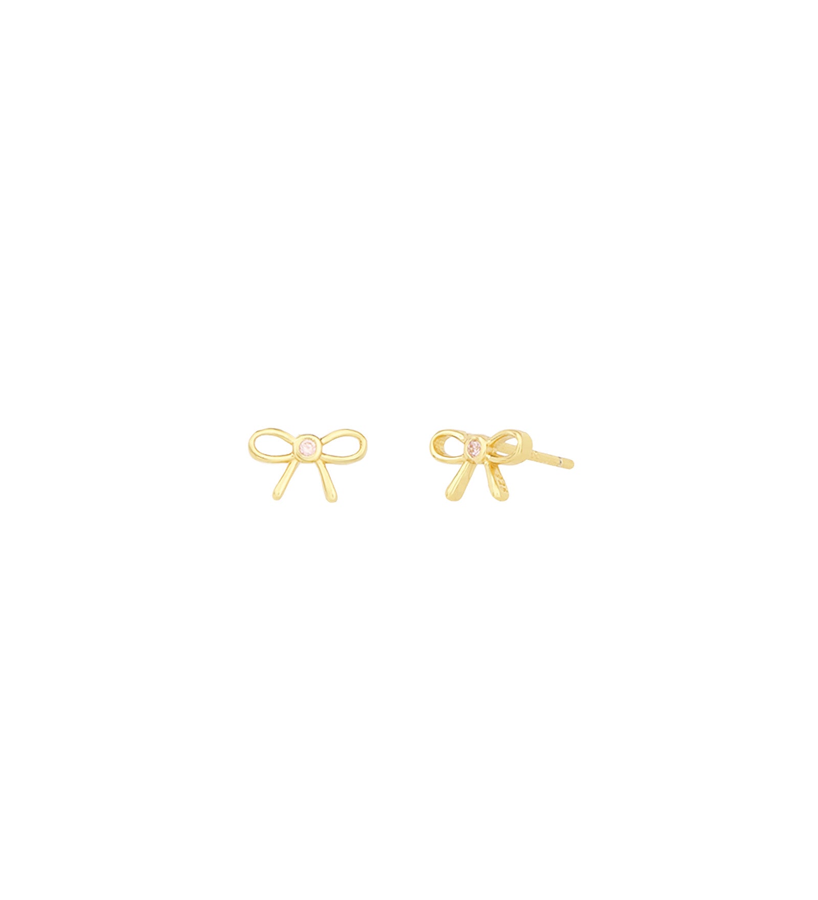Bezel Bow Studs 14k Gold Vermeil, Cubic Zirconia
