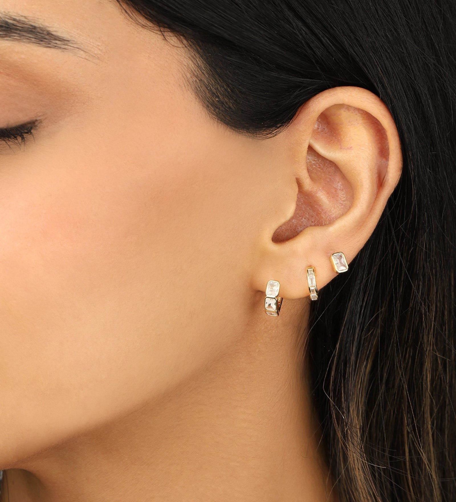 Quiet Icon-Emerald Radiance Huggies-Earrings-Blue Ruby Jewellery-Vancouver Canada