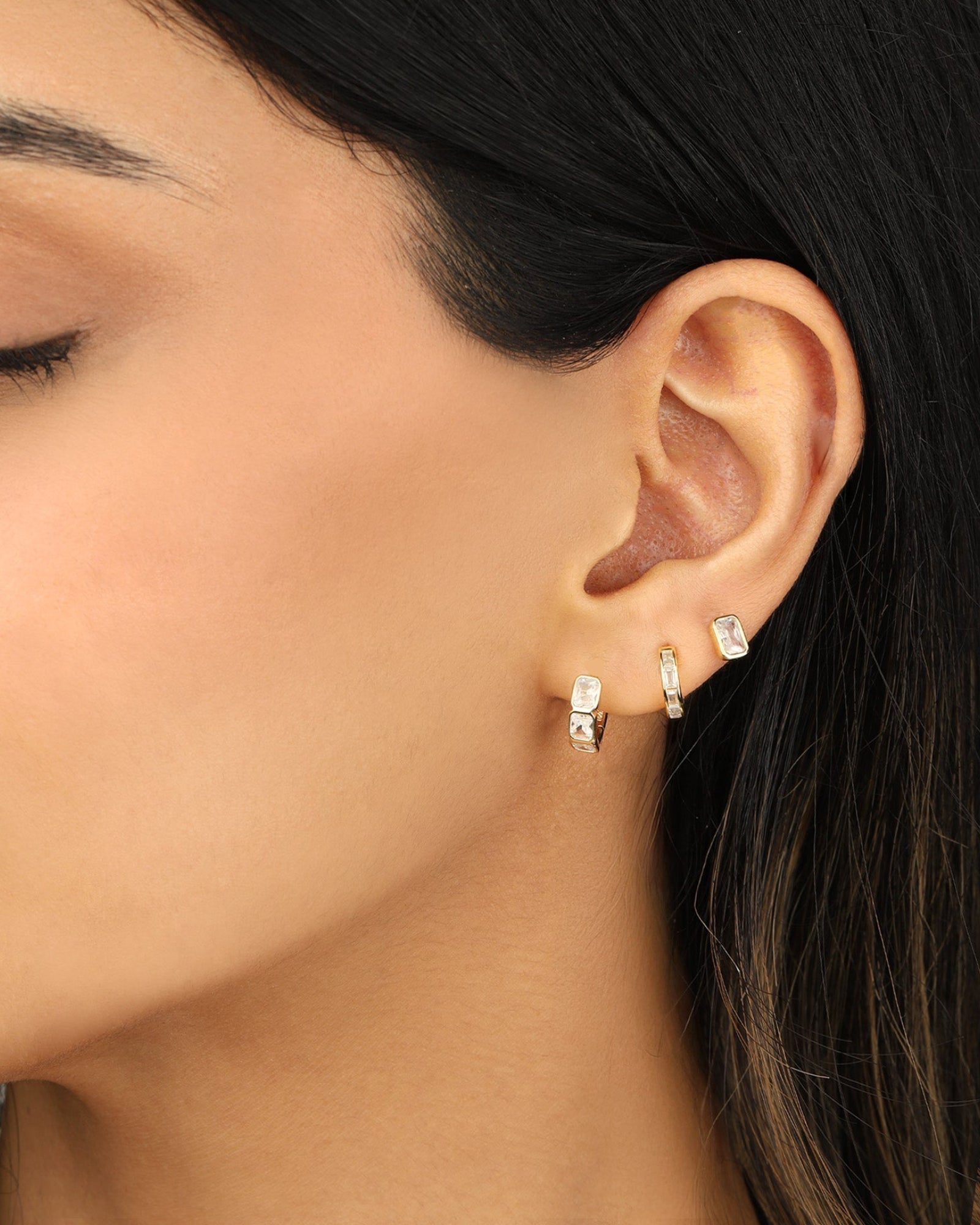 Quiet Icon-Emerald Radiance Huggies-Earrings-Blue Ruby Jewellery-Vancouver Canada