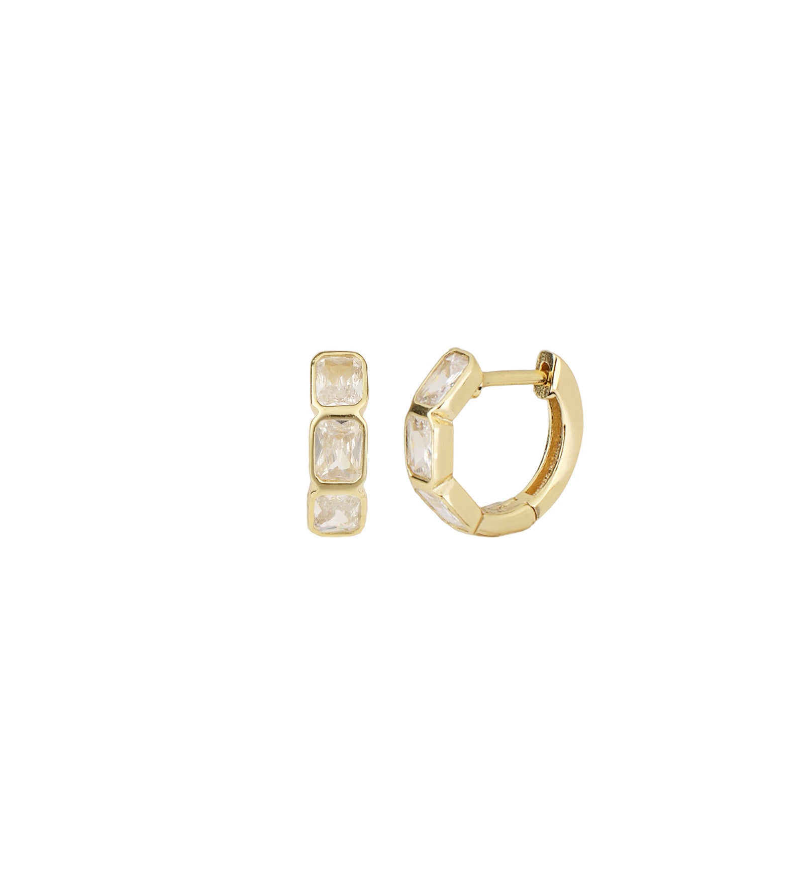 Quiet Icon-Emerald Radiance Huggies-Earrings-14k Gold Vermeil, Cubic Zirconia-Blue Ruby Jewellery-Vancouver Canada