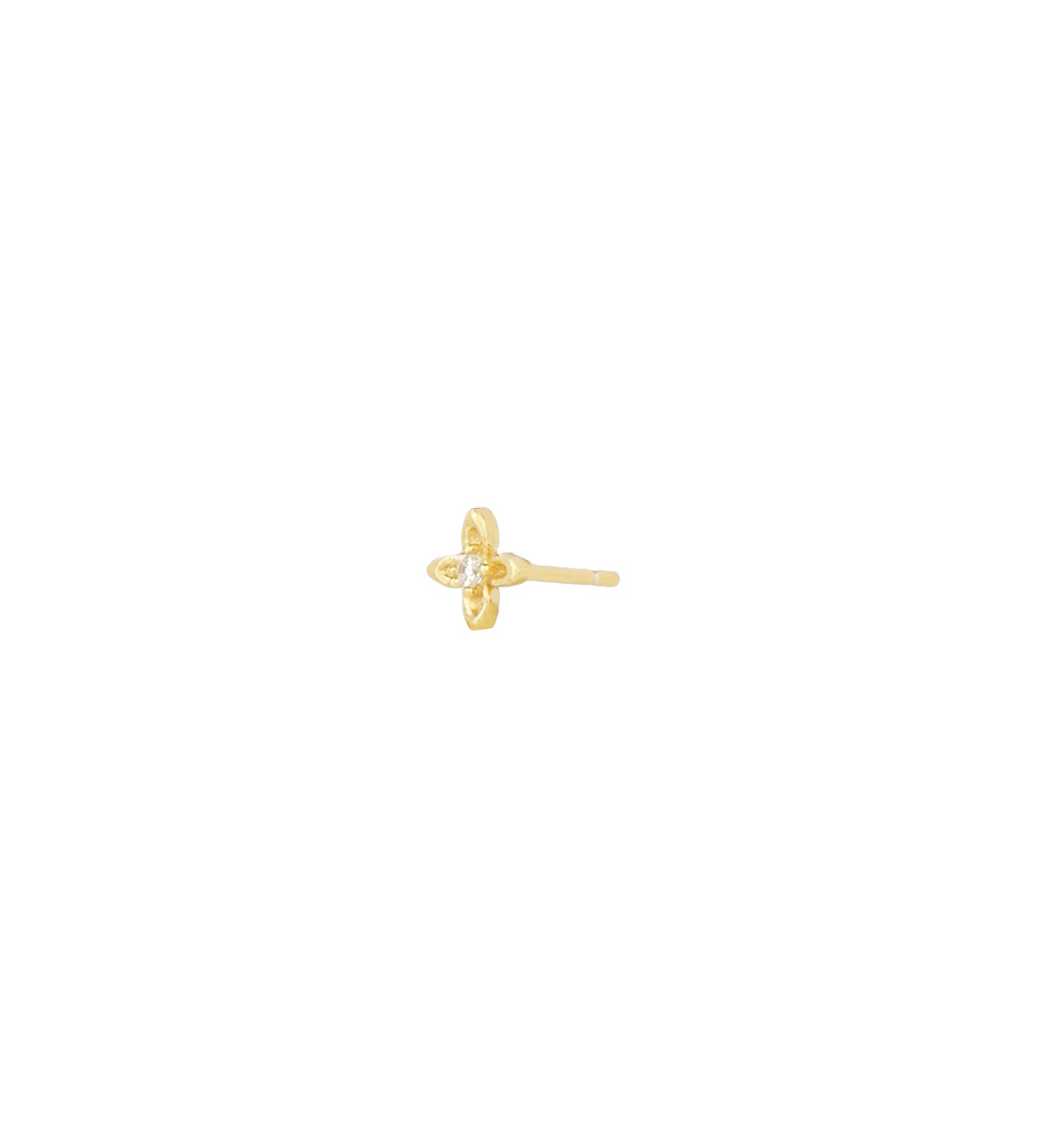 Four Petal Single Stud 14k Gold Vermeil, Cubic Zirconia