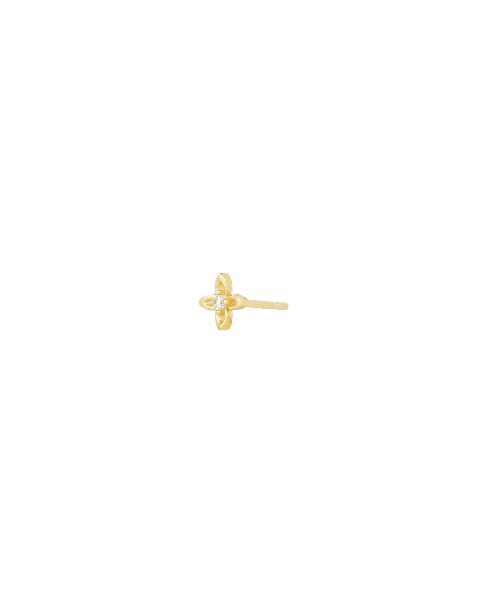 Four Petal Single Stud 14k Gold Vermeil, Cubic Zirconia