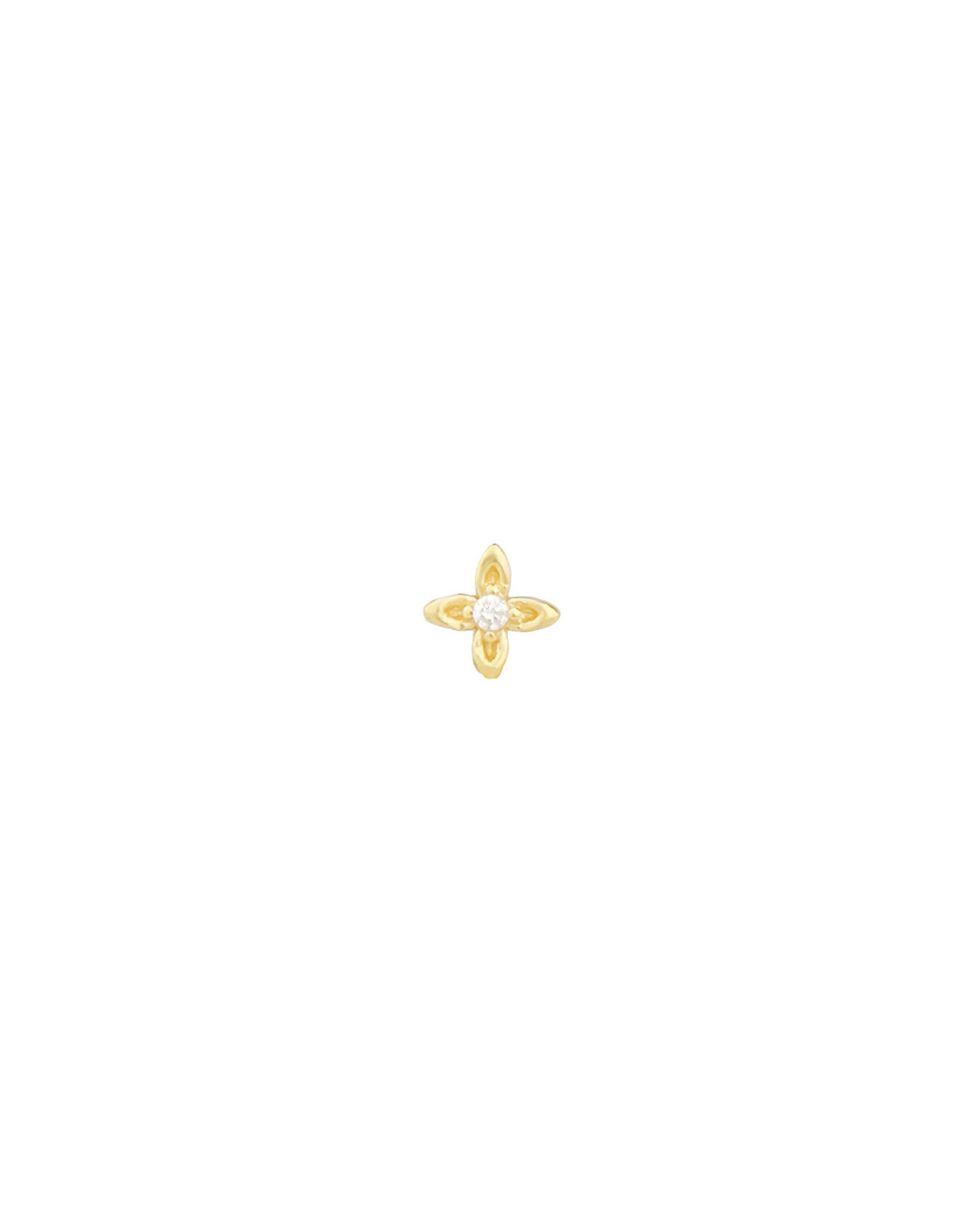 Four Petal Single Stud 14k Gold Vermeil, Cubic Zirconia