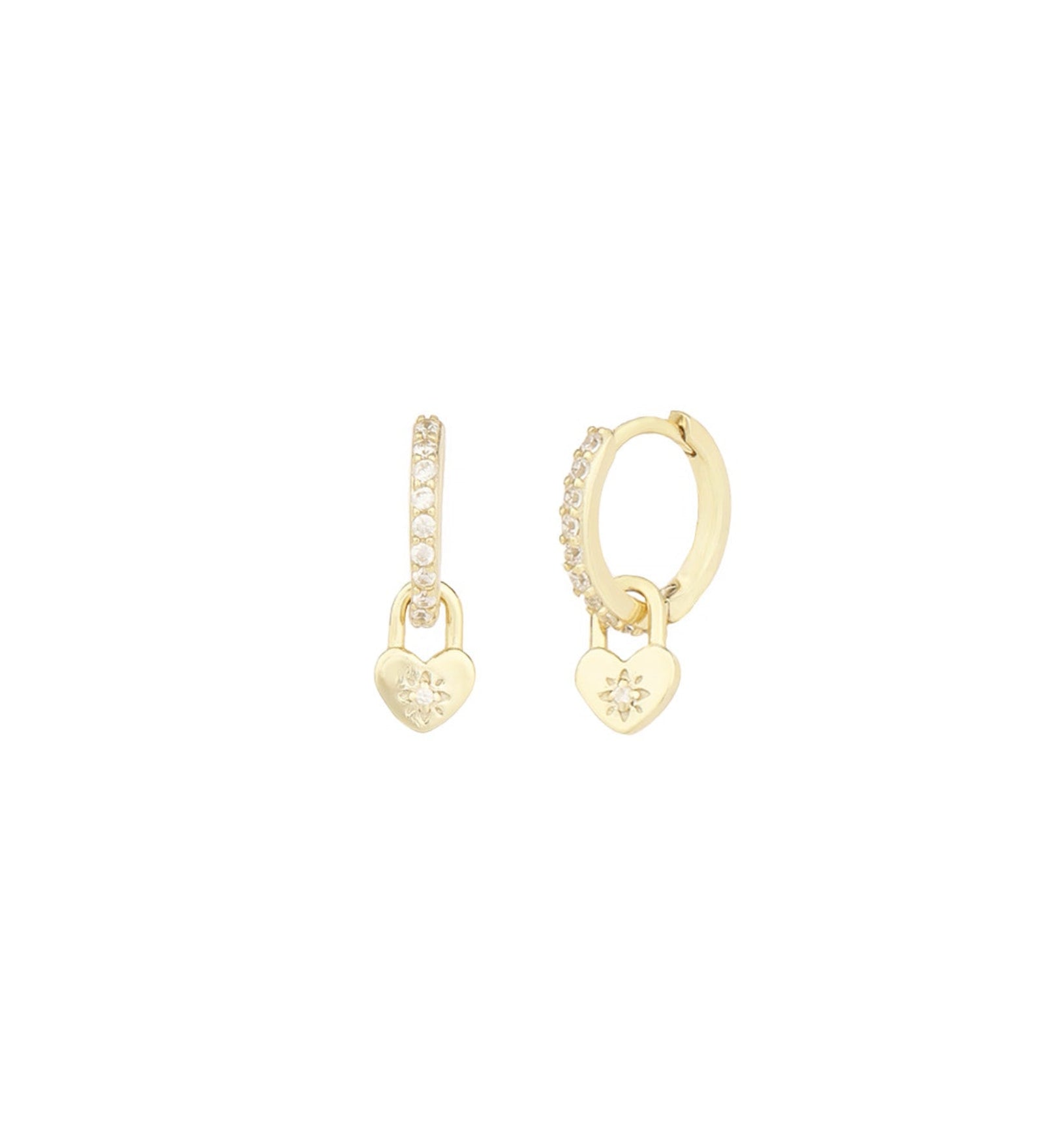 Heart Padlock Pavé Hoops 14k Gold Vermeil, Cubic Zirconia