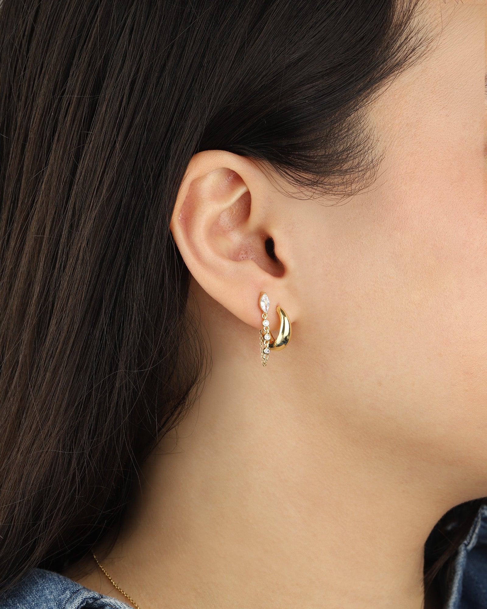 Quiet Icon-Marquise Chain Single Stud-Earrings-Blue Ruby Jewellery-Vancouver Canada