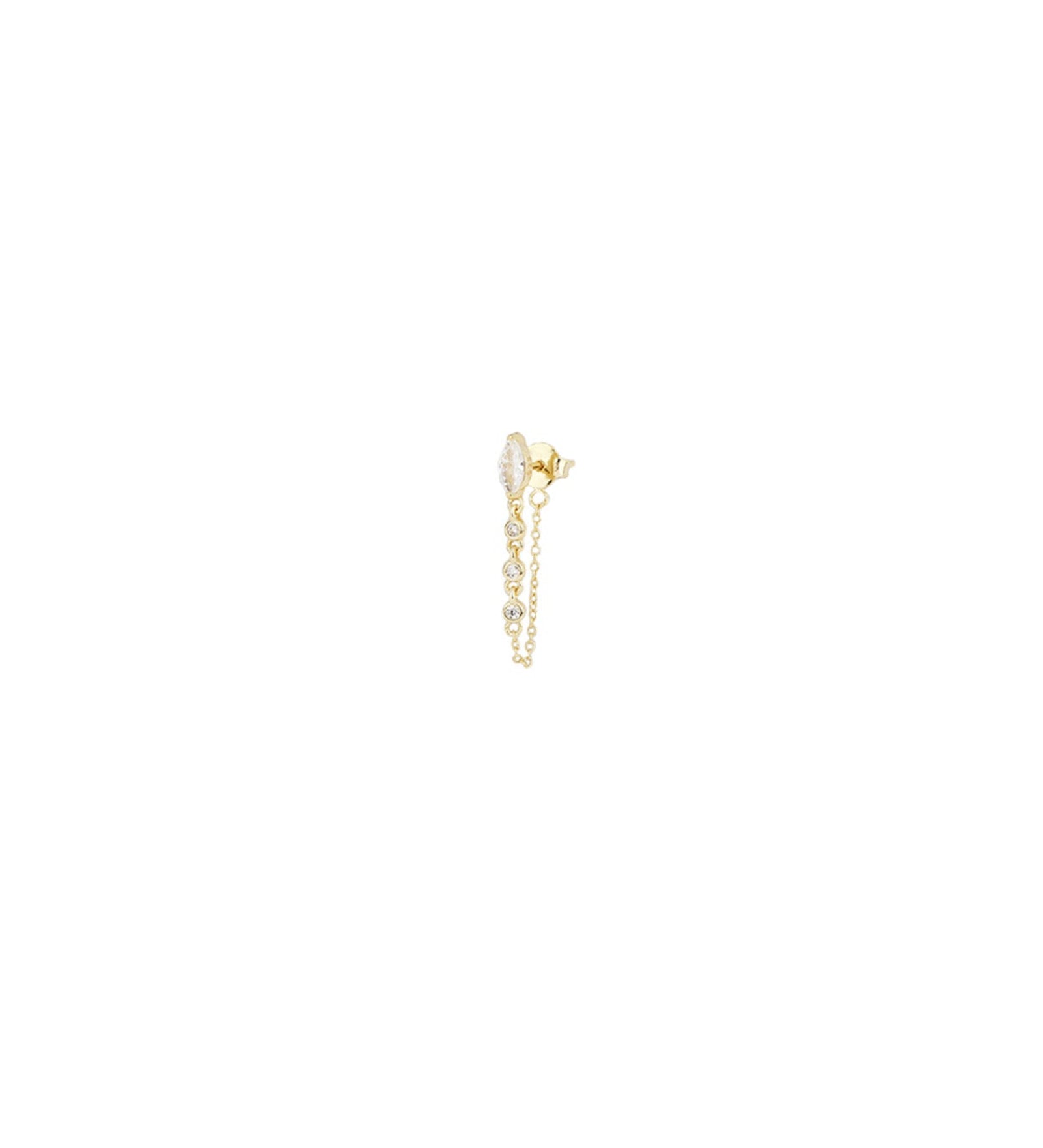 Quiet Icon-Marquise Chain Single Stud-Earrings-14k Gold Vermeil, Cubic Zirconia-Blue Ruby Jewellery-Vancouver Canada