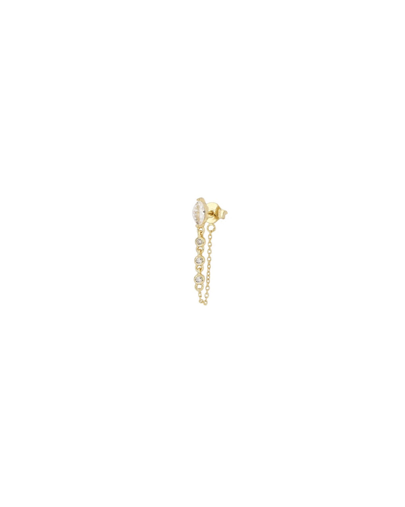 Quiet Icon-Marquise Chain Single Stud-Earrings-14k Gold Vermeil, Cubic Zirconia-Blue Ruby Jewellery-Vancouver Canada