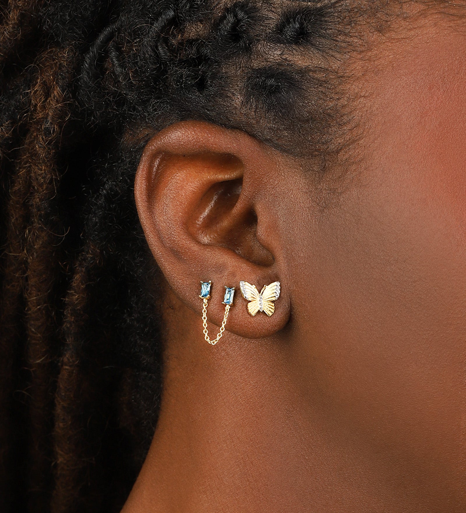 Quiet Icon-Double Baguette CZ Chain Studs-Earrings-Blue Ruby Jewellery-Vancouver Canada