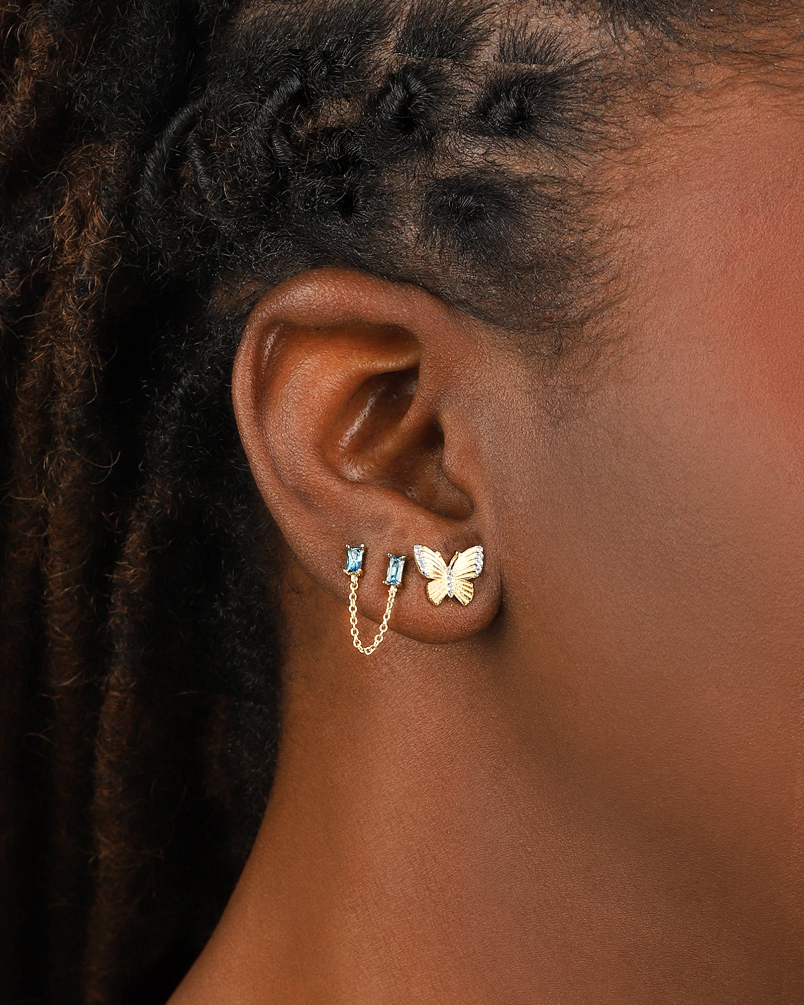 Quiet Icon-Double Baguette CZ Chain Studs-Earrings-Blue Ruby Jewellery-Vancouver Canada