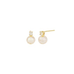 Quiet Icon-CZ & Pearl Drop Studs-Earrings-14k Gold Vermeil, Cubic Zirconia, White Pearl-Blue Ruby Jewellery-Vancouver Canada