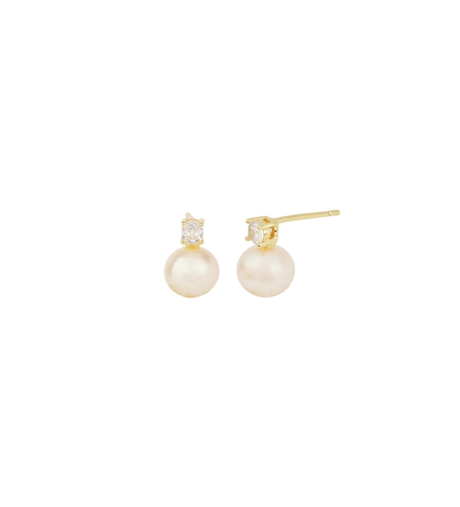 Quiet Icon-CZ & Pearl Drop Studs-Earrings-14k Gold Vermeil, Cubic Zirconia, White Pearl-Blue Ruby Jewellery-Vancouver Canada