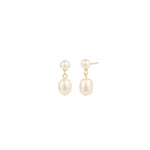 Quiet Icon-Pearl Duet Drops-Earrings-14k Gold Vermeil, White Pearl-Blue Ruby Jewellery-Vancouver Canada
