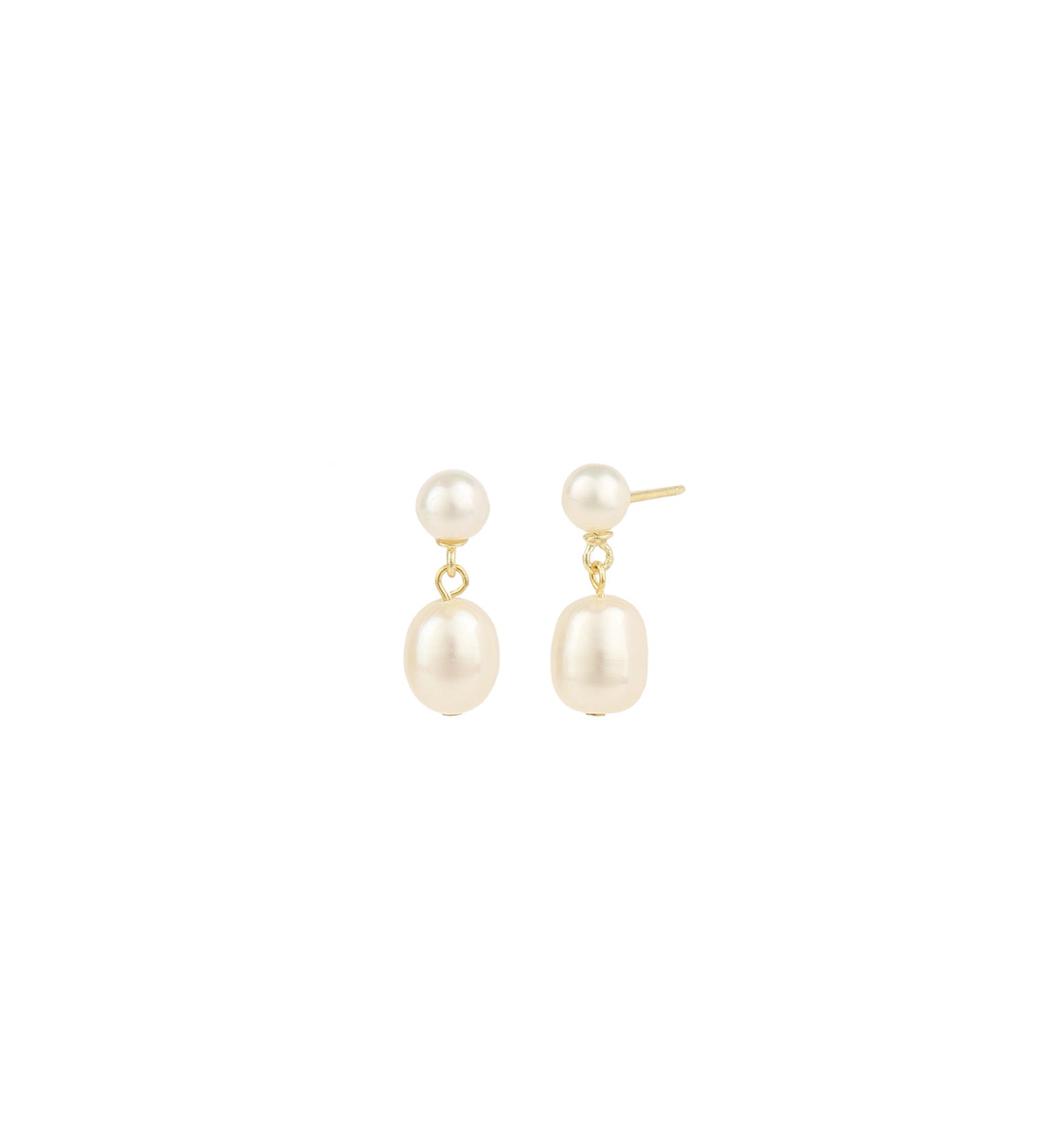 Quiet Icon-Pearl Duet Drops-Earrings-14k Gold Vermeil, White Pearl-Blue Ruby Jewellery-Vancouver Canada